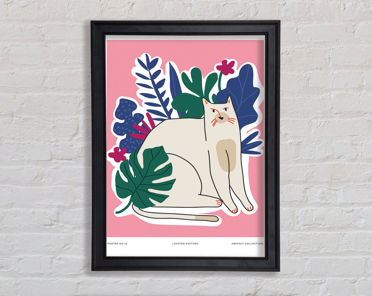 A Cat In Front Of The Flowers Framed Print