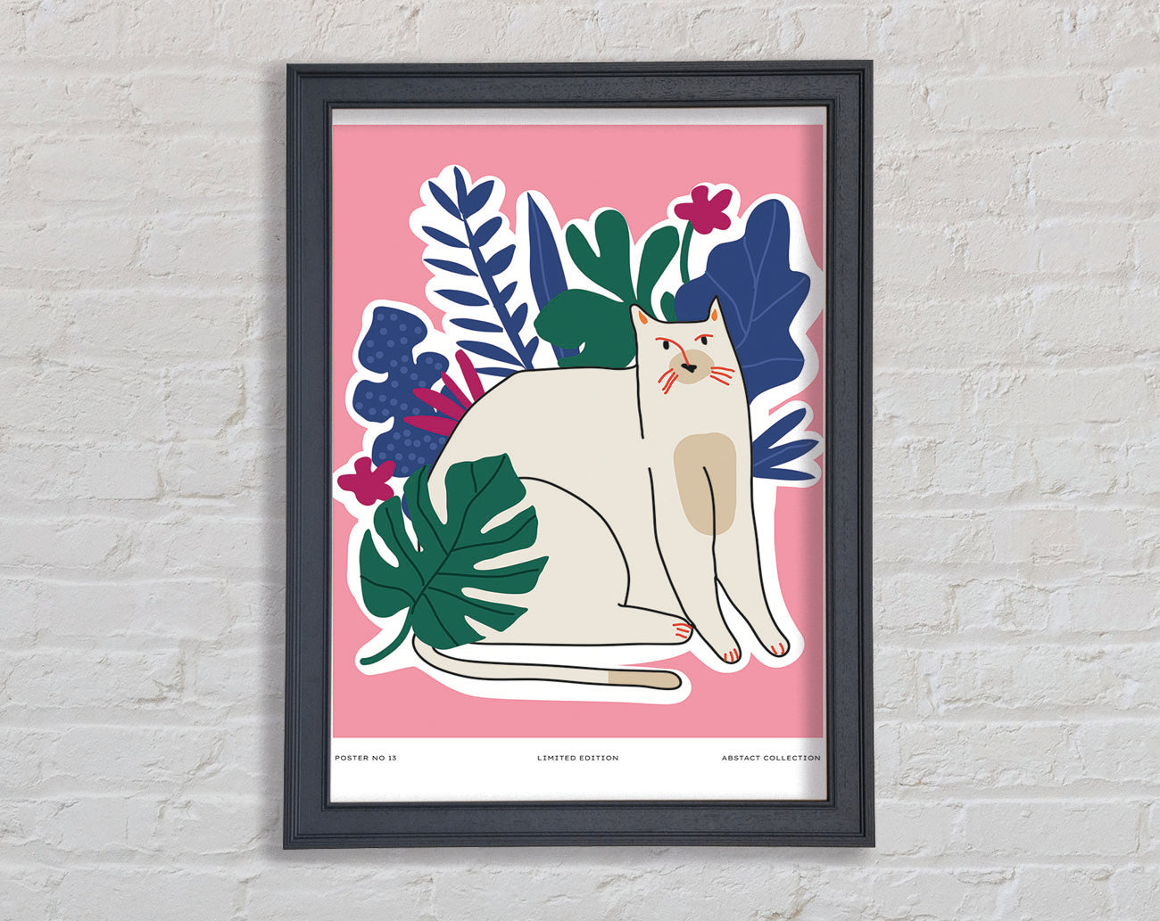 A Cat In Front Of The Flowers Framed Print