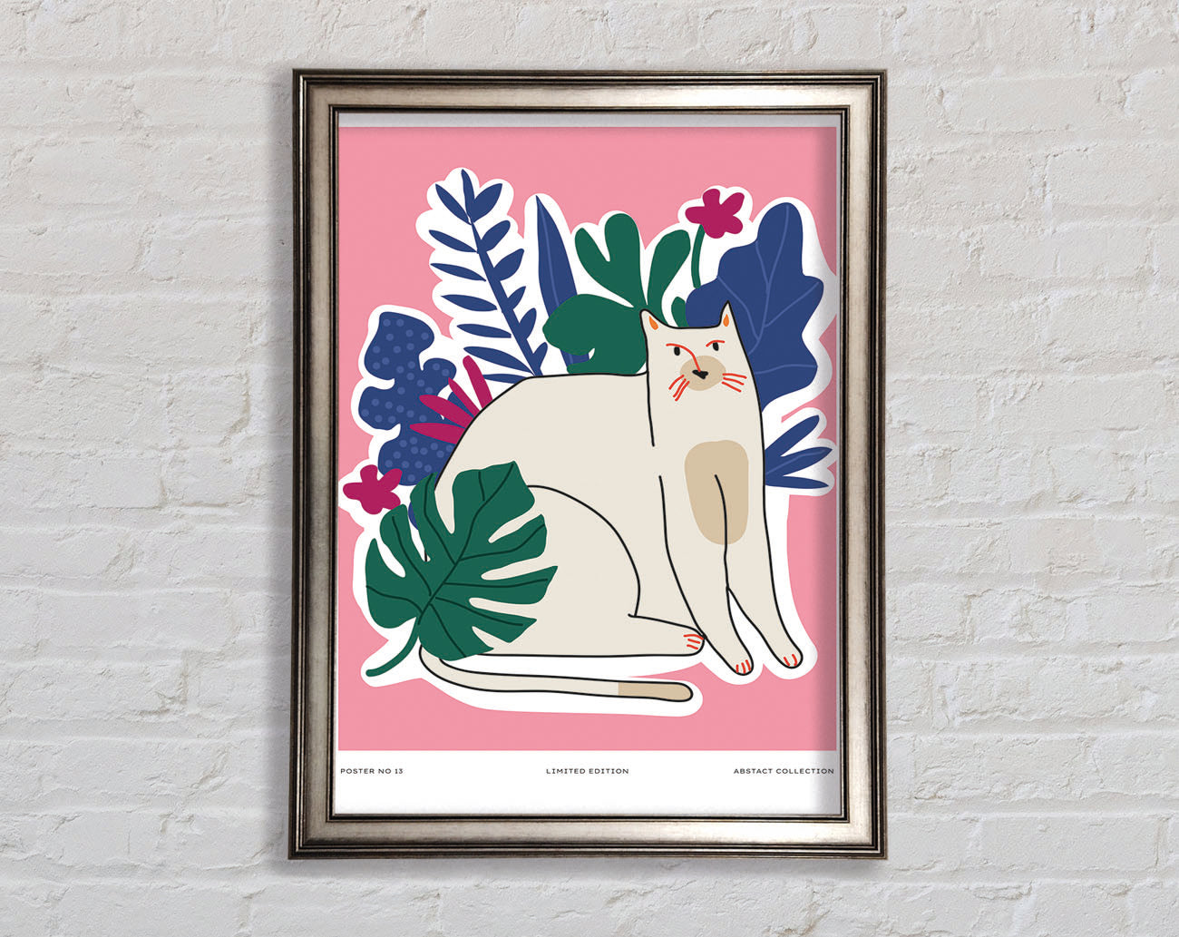 A Cat In Front Of The Flowers Framed Print