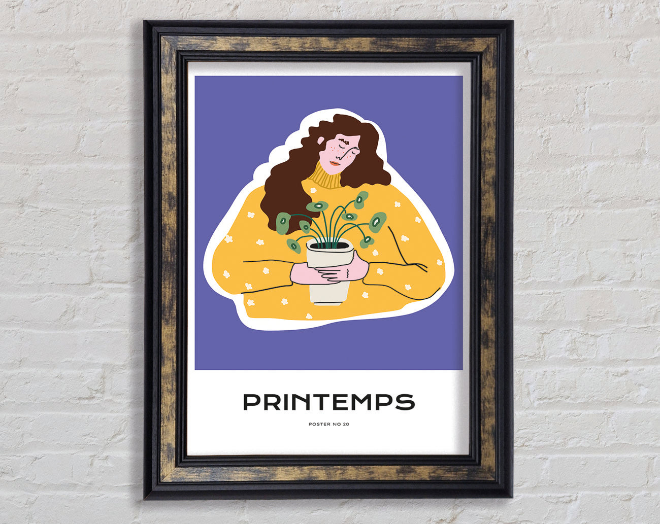 Woman Holding A Pot Of Flowers Framed Print