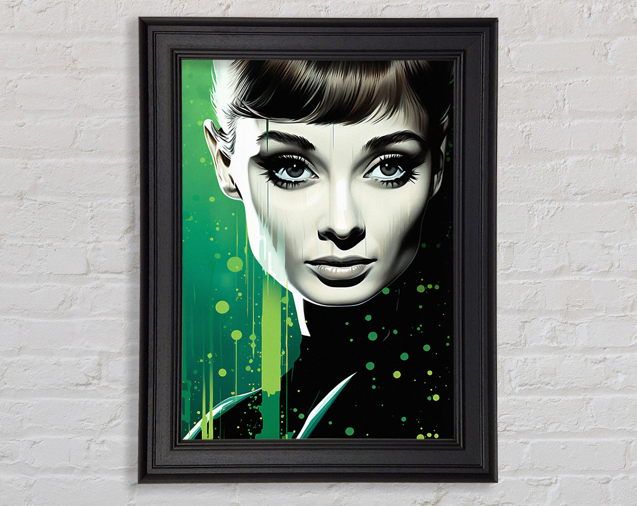 Audrey Hepburn Green Paint Splodge Framed Print