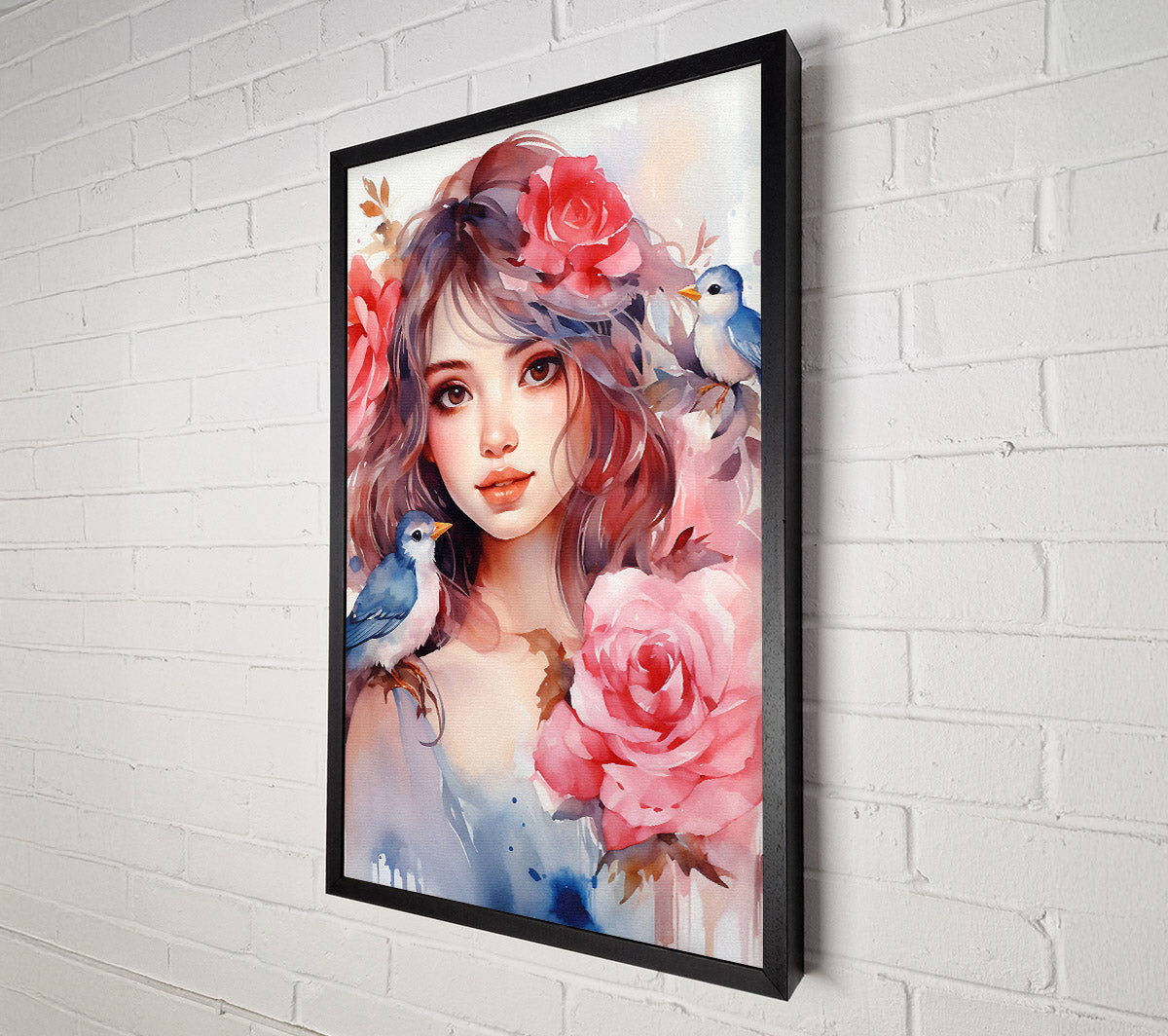 Flower Girl Blue Birds Canvas Wall Art