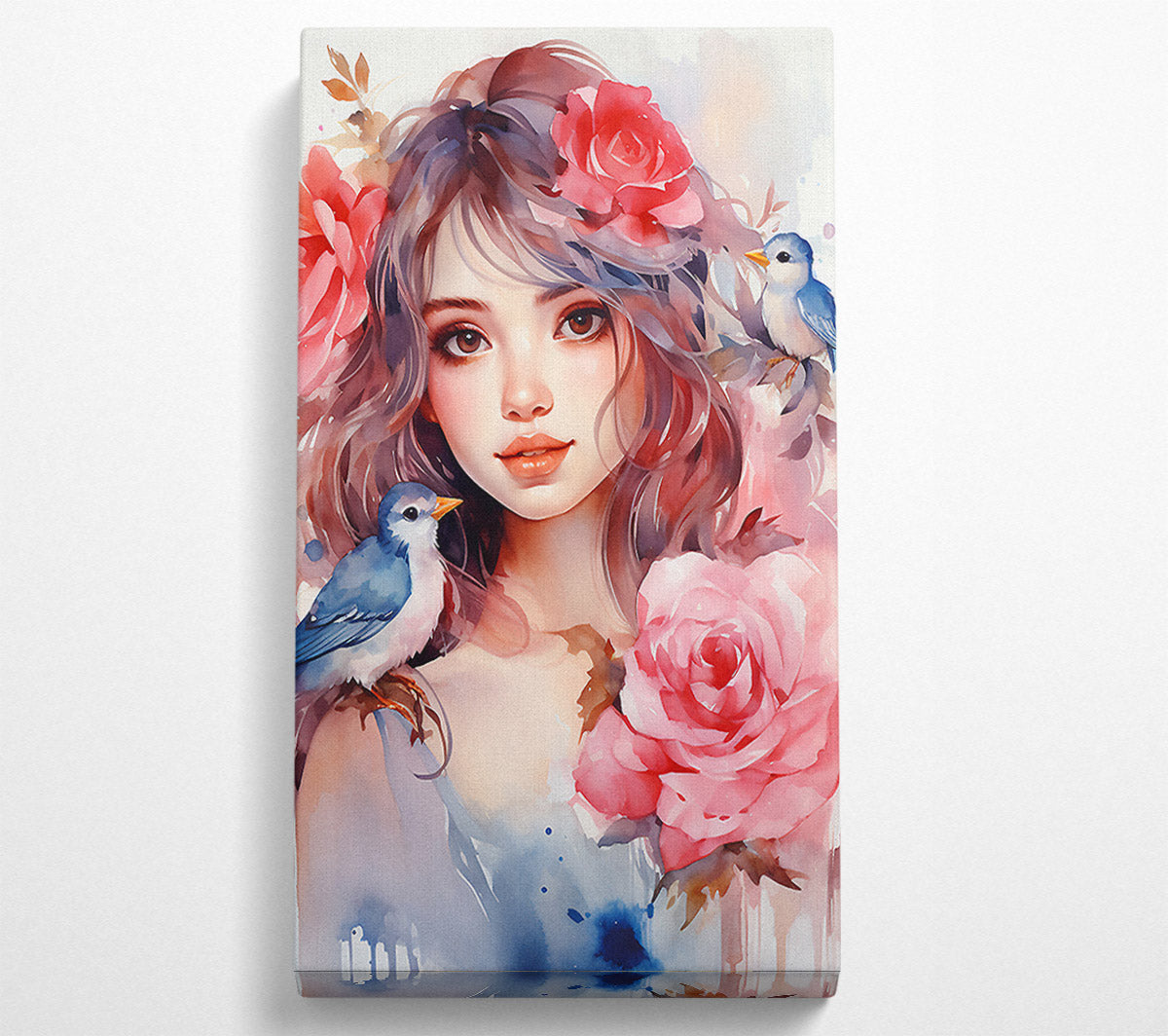 Flower Girl Blue Birds Canvas Wall Art