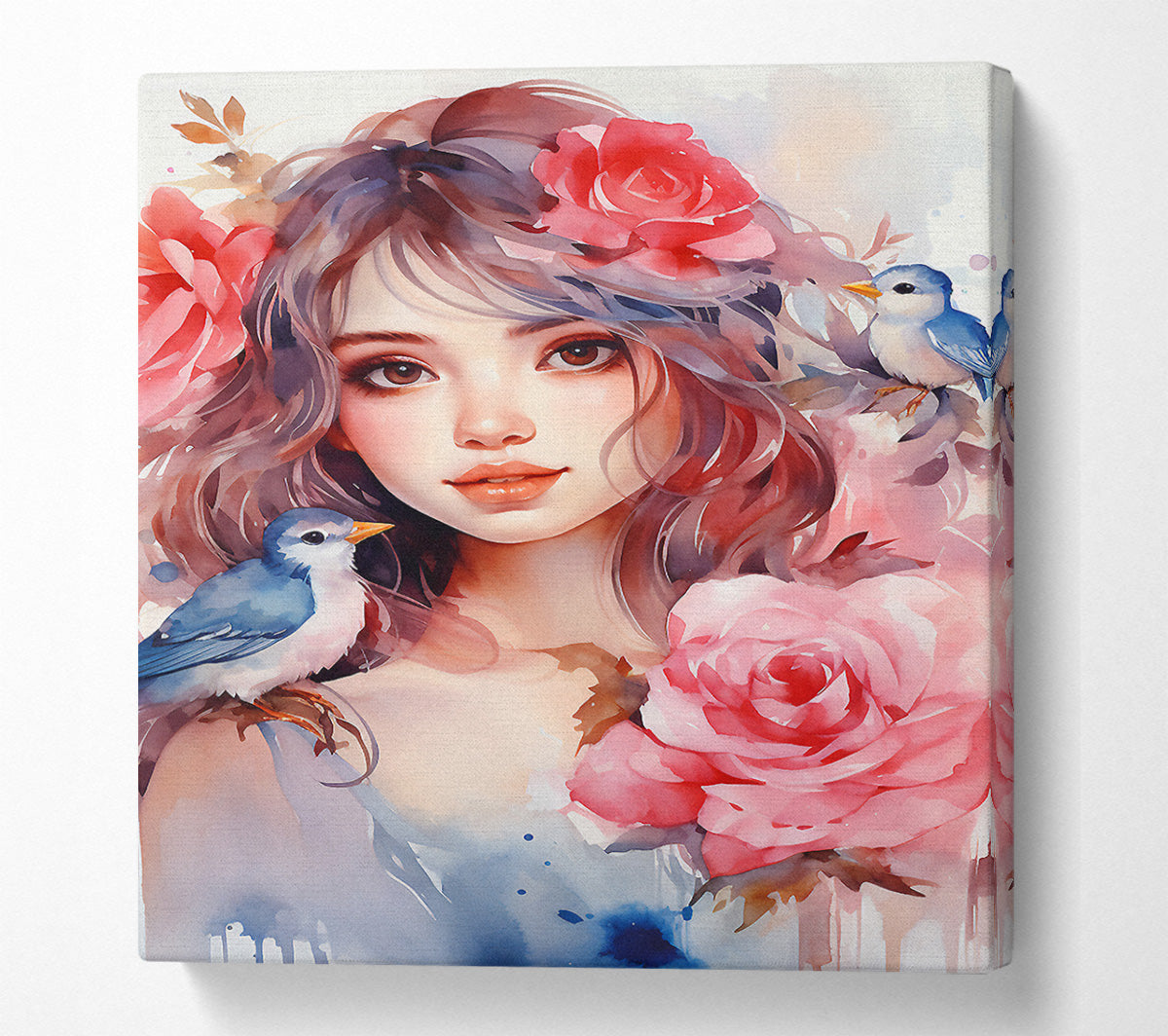 Flower Girl Blue Birds Canvas Wall Art