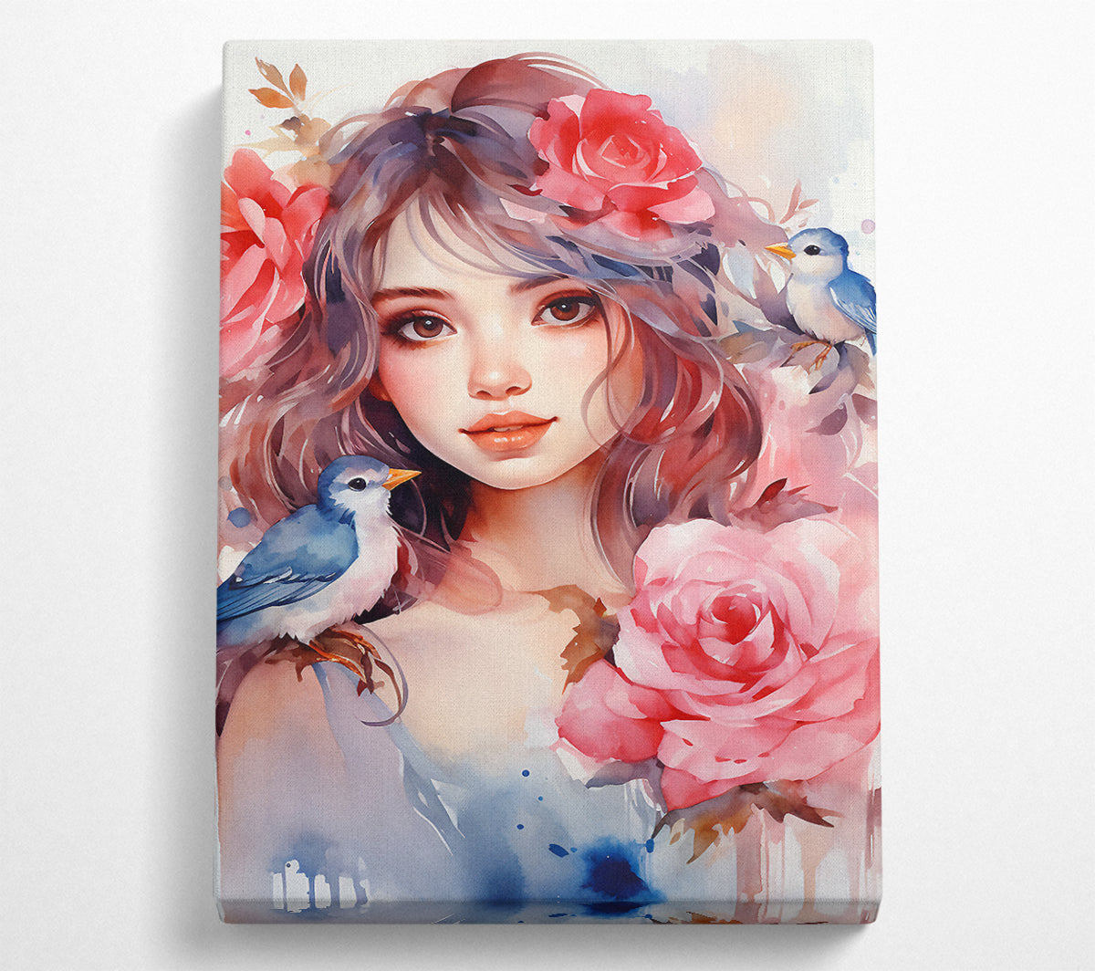 Flower Girl Blue Birds Canvas Wall Art