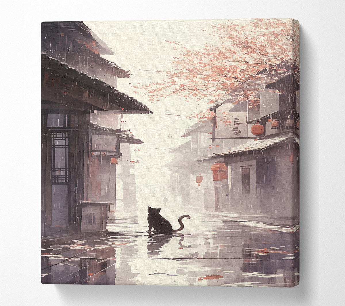 Pink Foggy Alleyway Canvas Wall Art