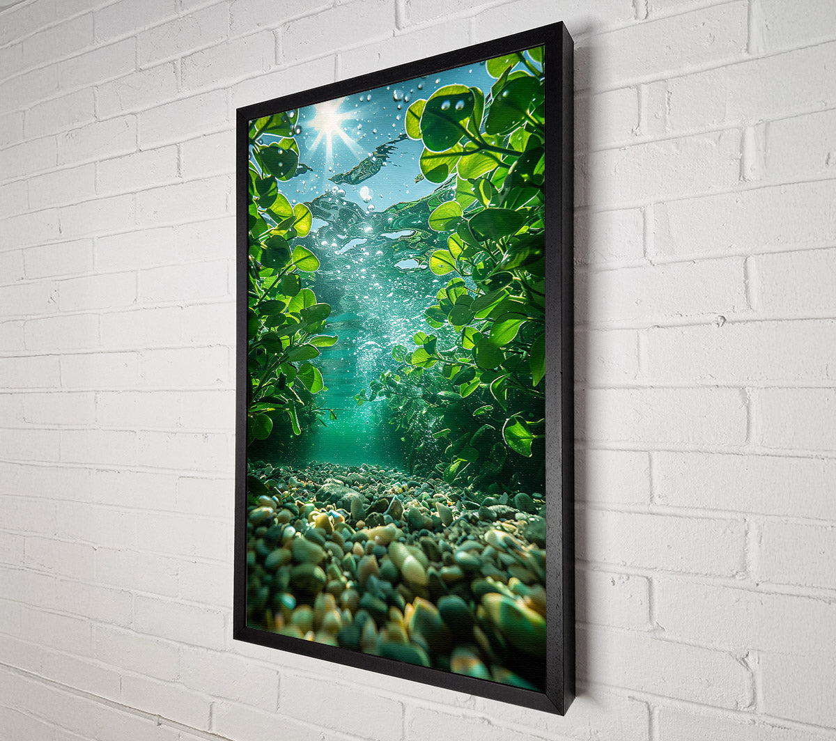 Emerald Riverbed Reflection Canvas Print