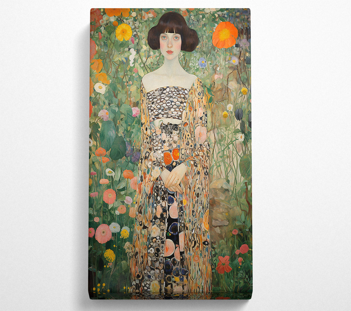 Girl In Blooming Garden Klimt Style Canvas Wall Art
