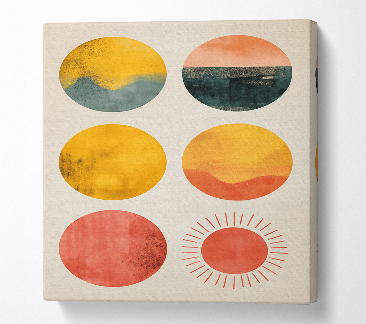 Red Sunburst Circles Canvas Wall Art