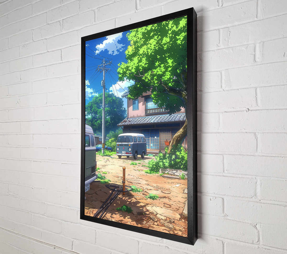 Blue Van On A Dusty Lane Canvas Wall Art