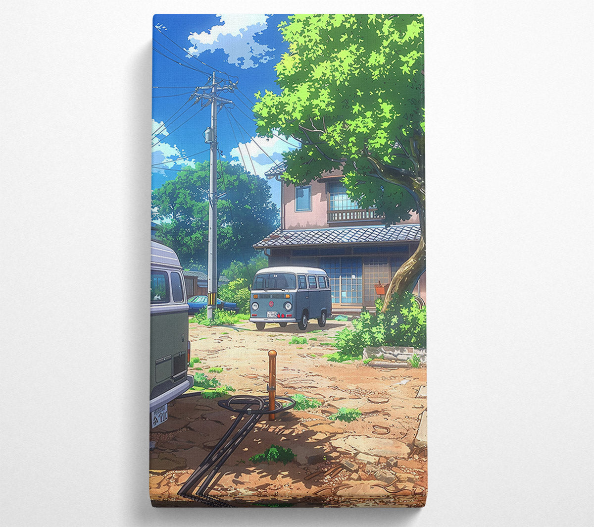 Blue Van On A Dusty Lane Canvas Wall Art