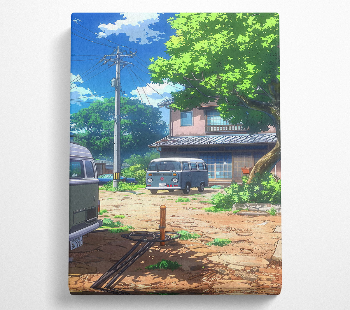 Blue Van On A Dusty Lane Canvas Wall Art