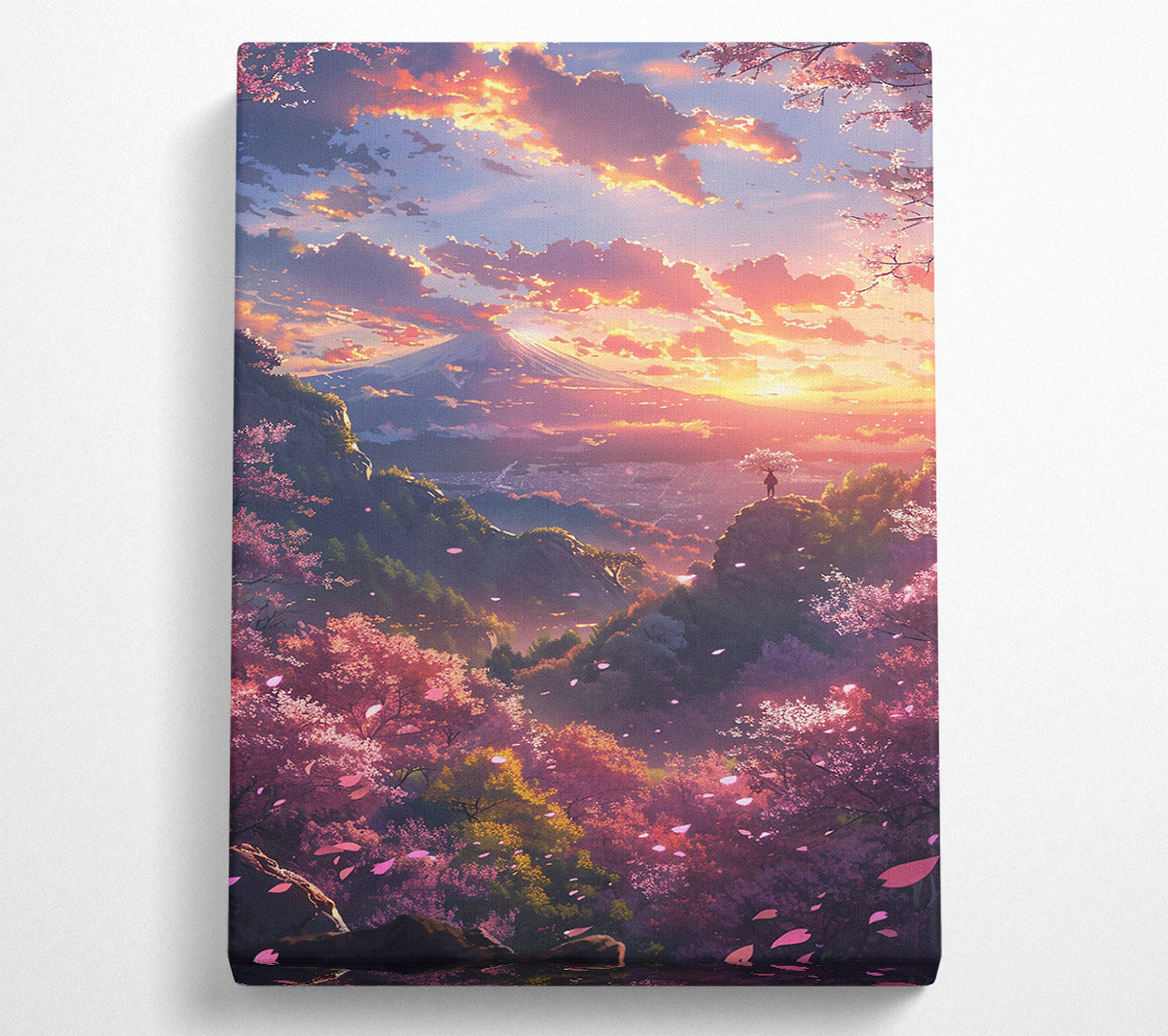 Pink Sunset Mountain View Canvas Wall Art