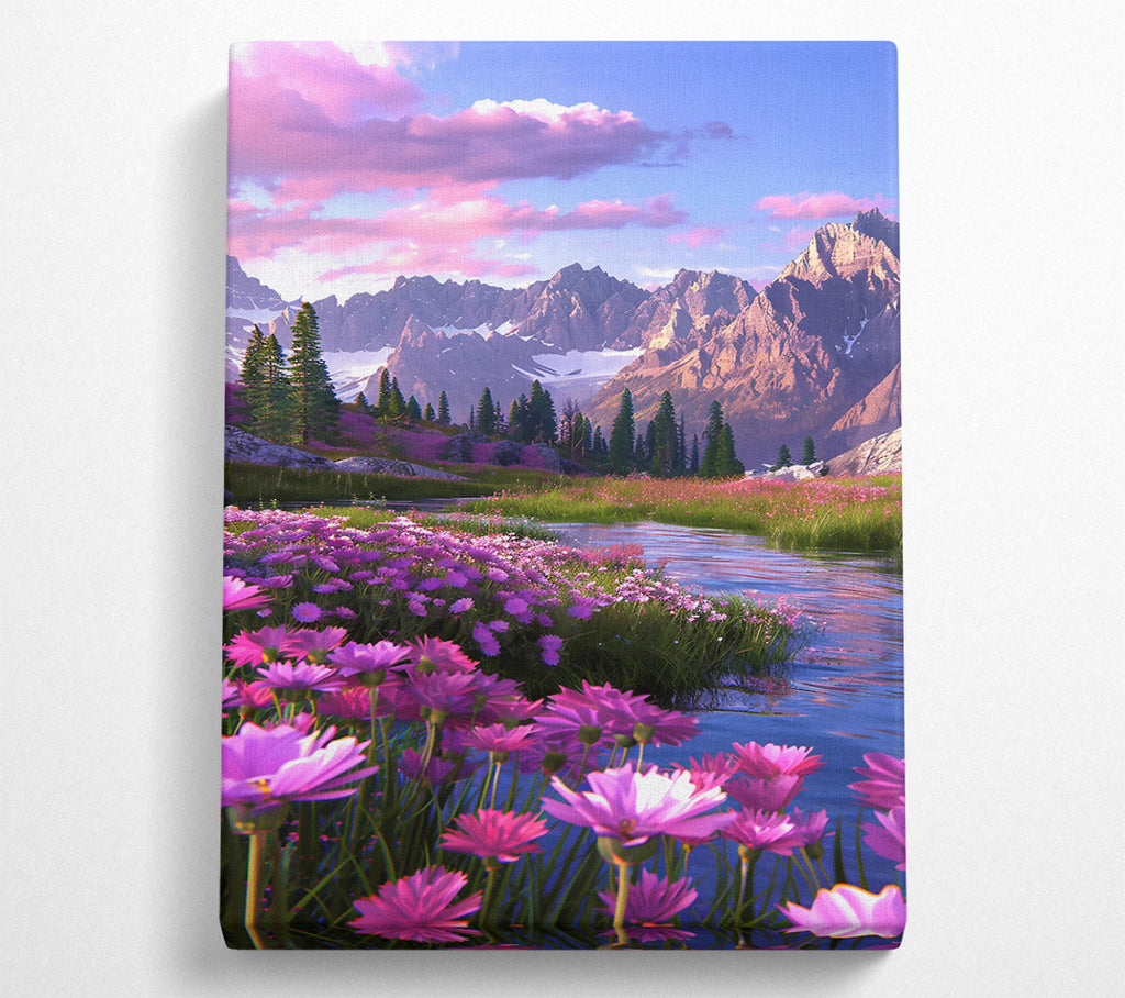 Pink Mountain Stream Canvas Wall Art