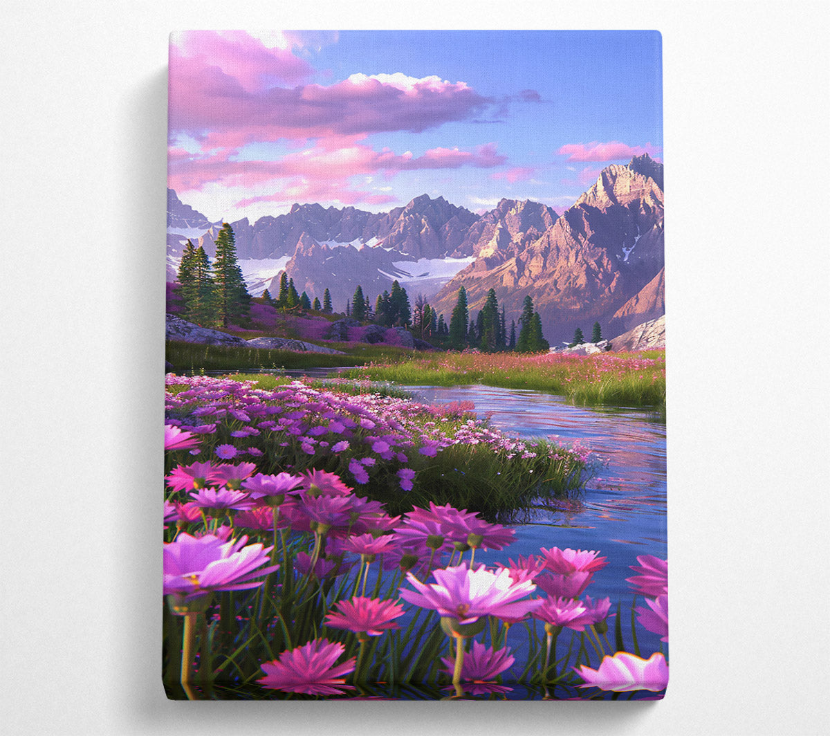 Pink Mountain Stream Canvas Wall Art