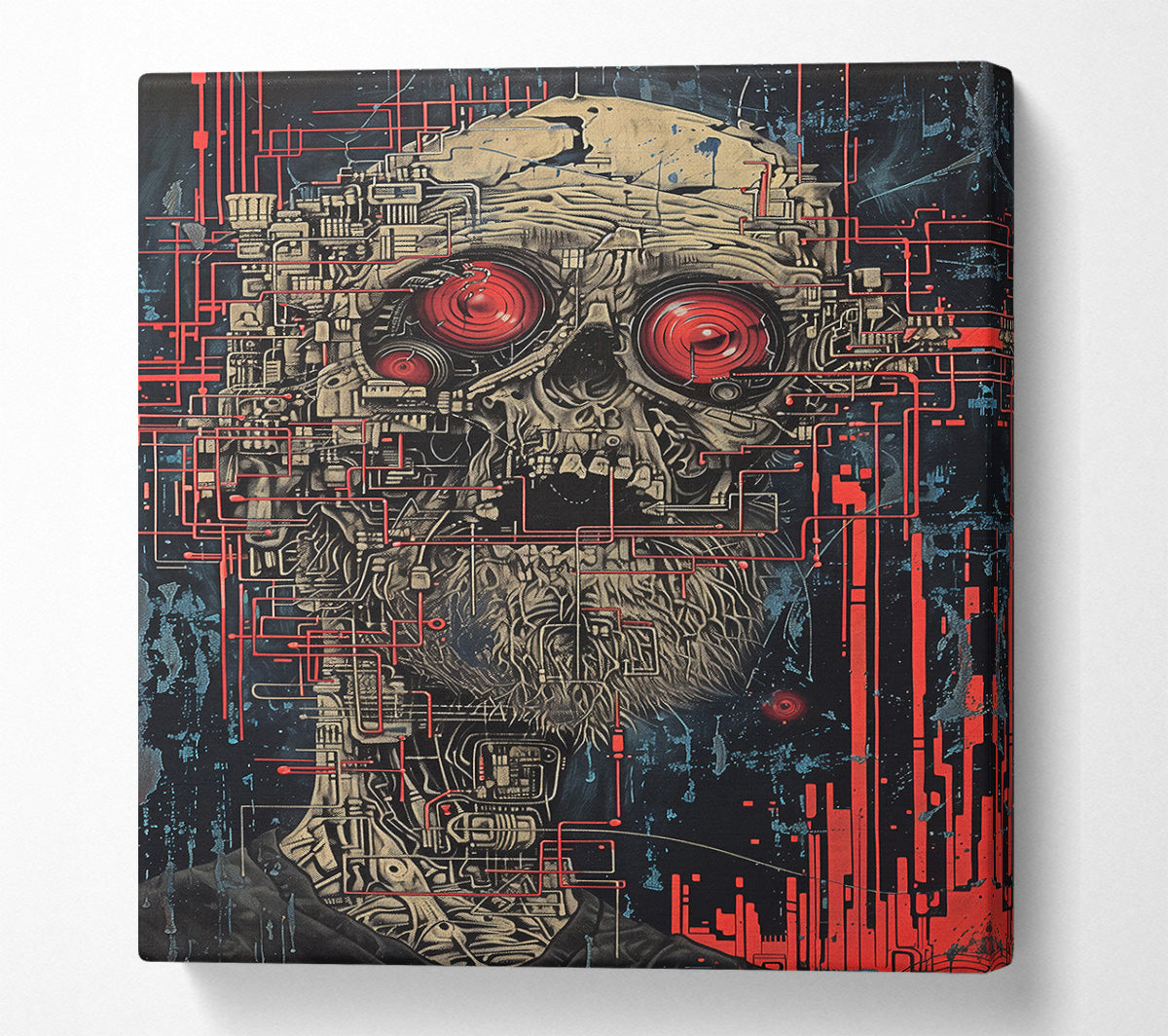 Red Circuitry Mind Canvas Wall Art