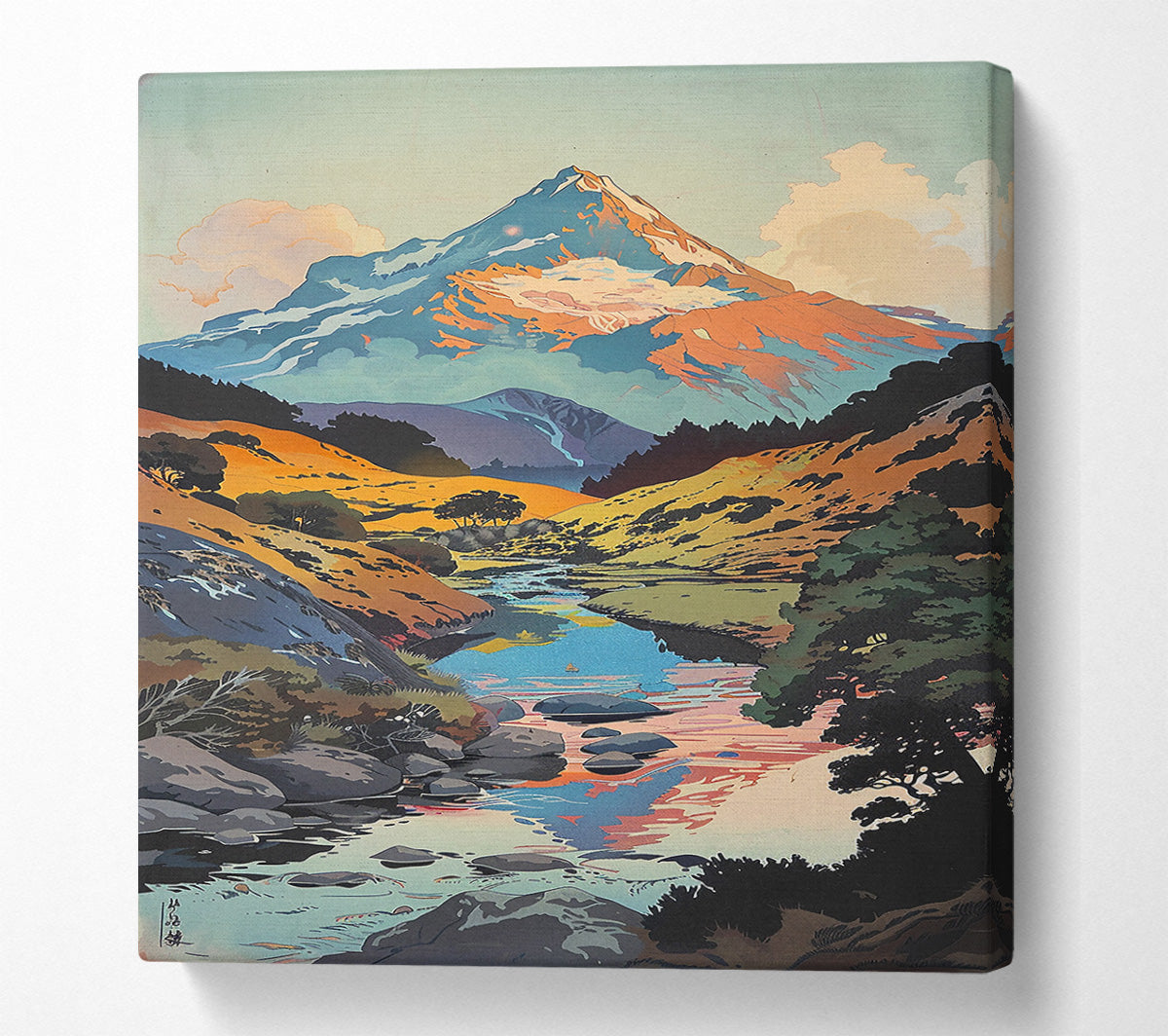 Pink Mountain Stream Canvas Wall Art
