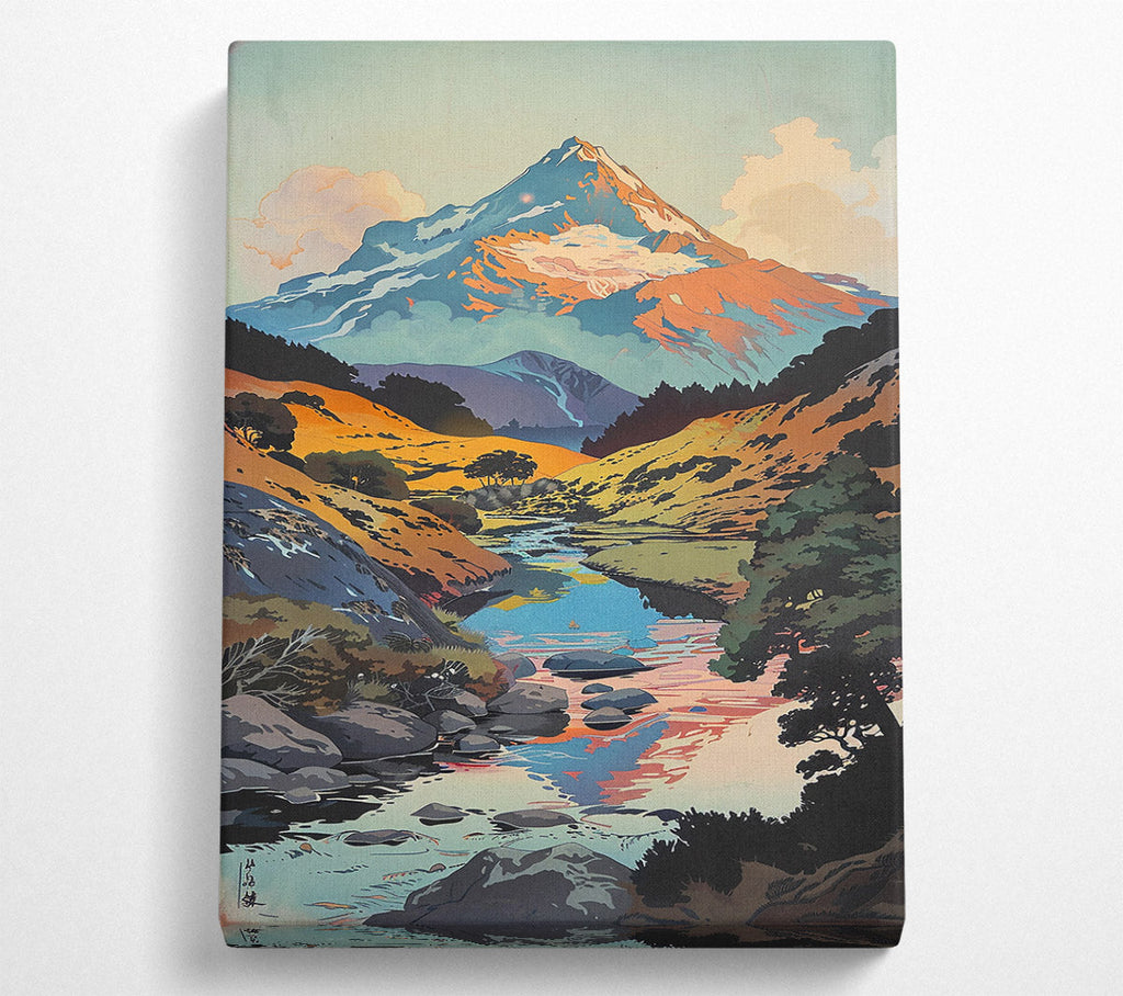Pink Mountain Stream Canvas Wall Art