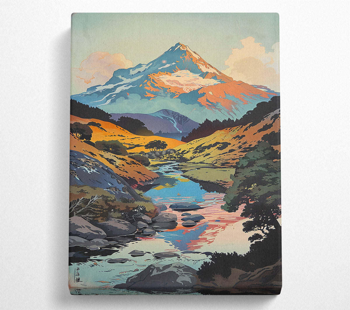 Pink Mountain Stream Canvas Wall Art