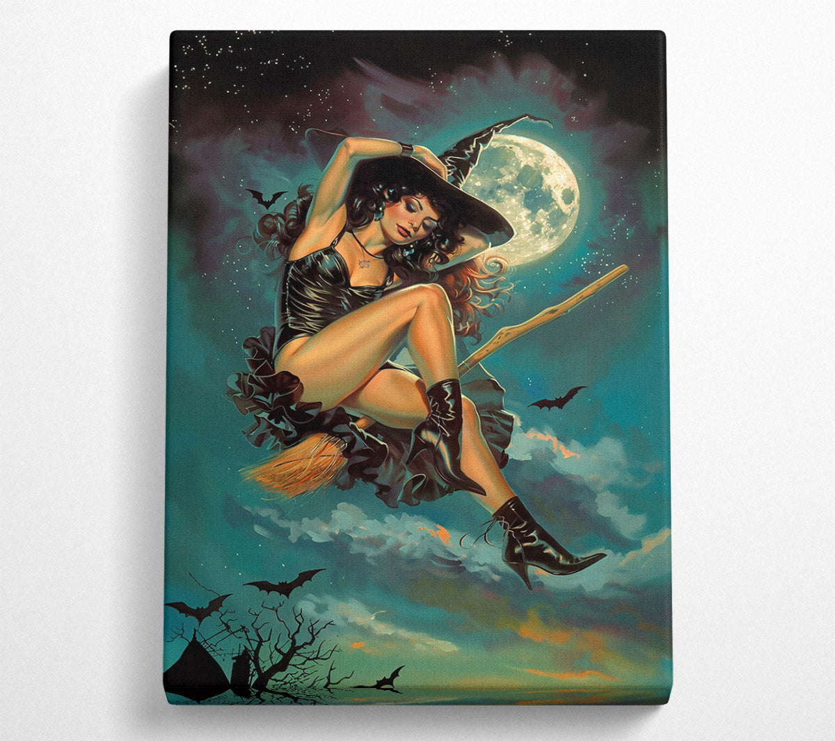 Teal Witch'S Flight Canvas Wall Art