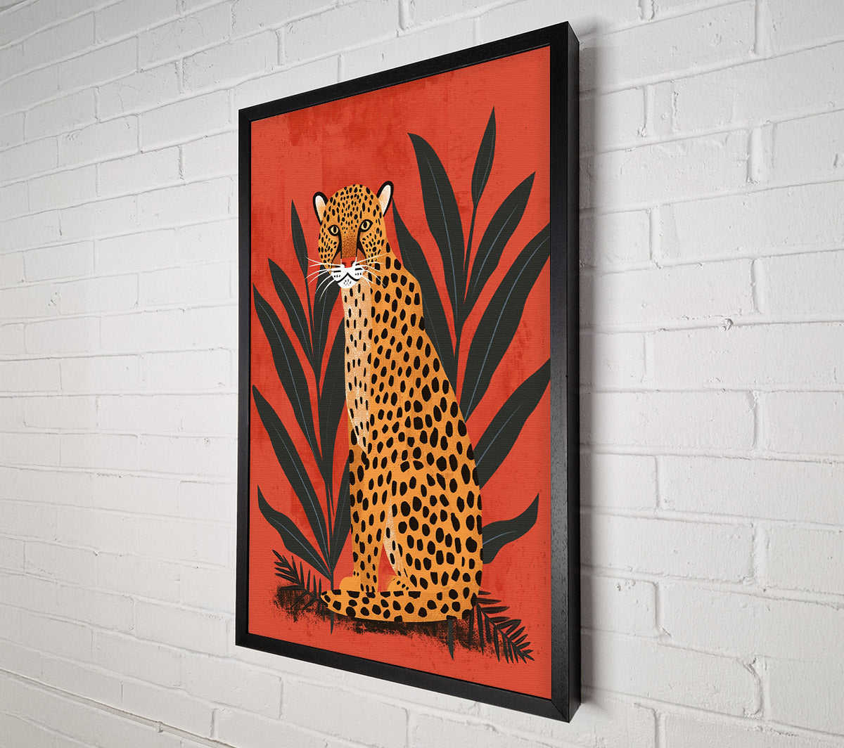 Red Cheetah In Bloom Canvas Wall Art