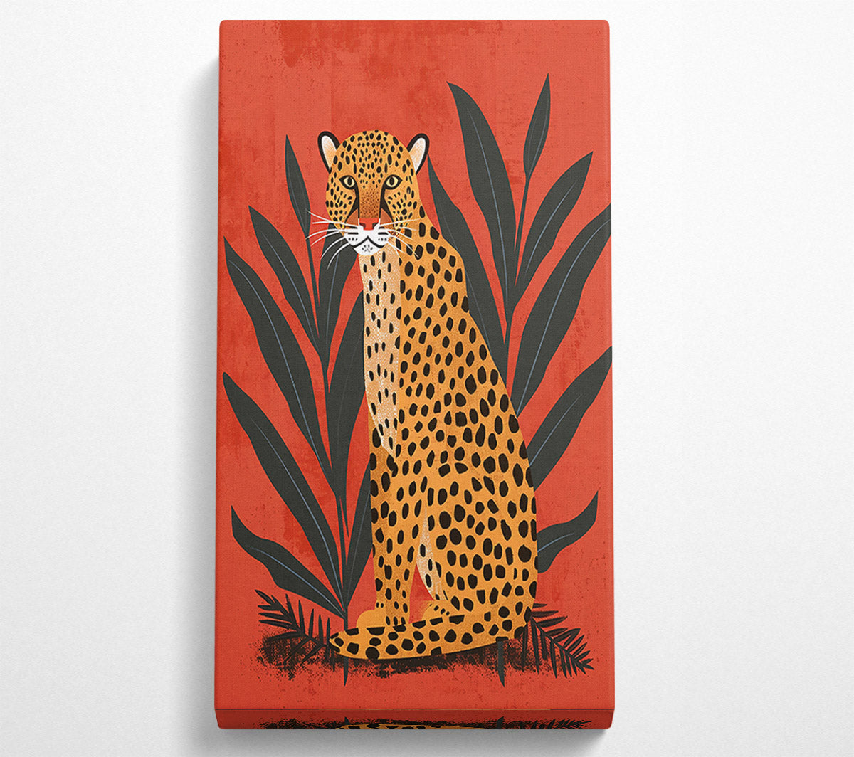 Red Cheetah In Bloom Canvas Wall Art