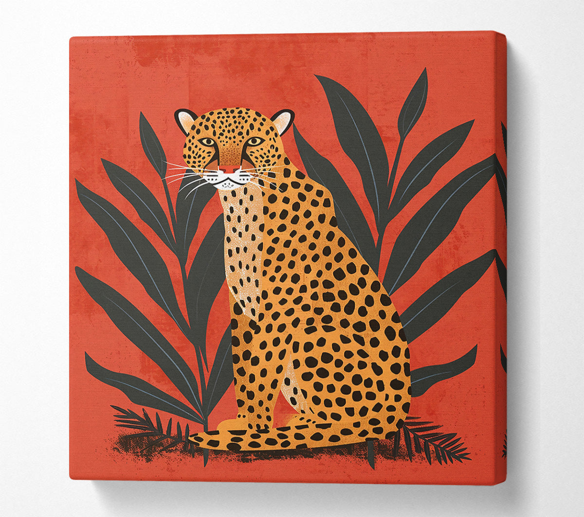 Red Cheetah In Bloom Canvas Wall Art