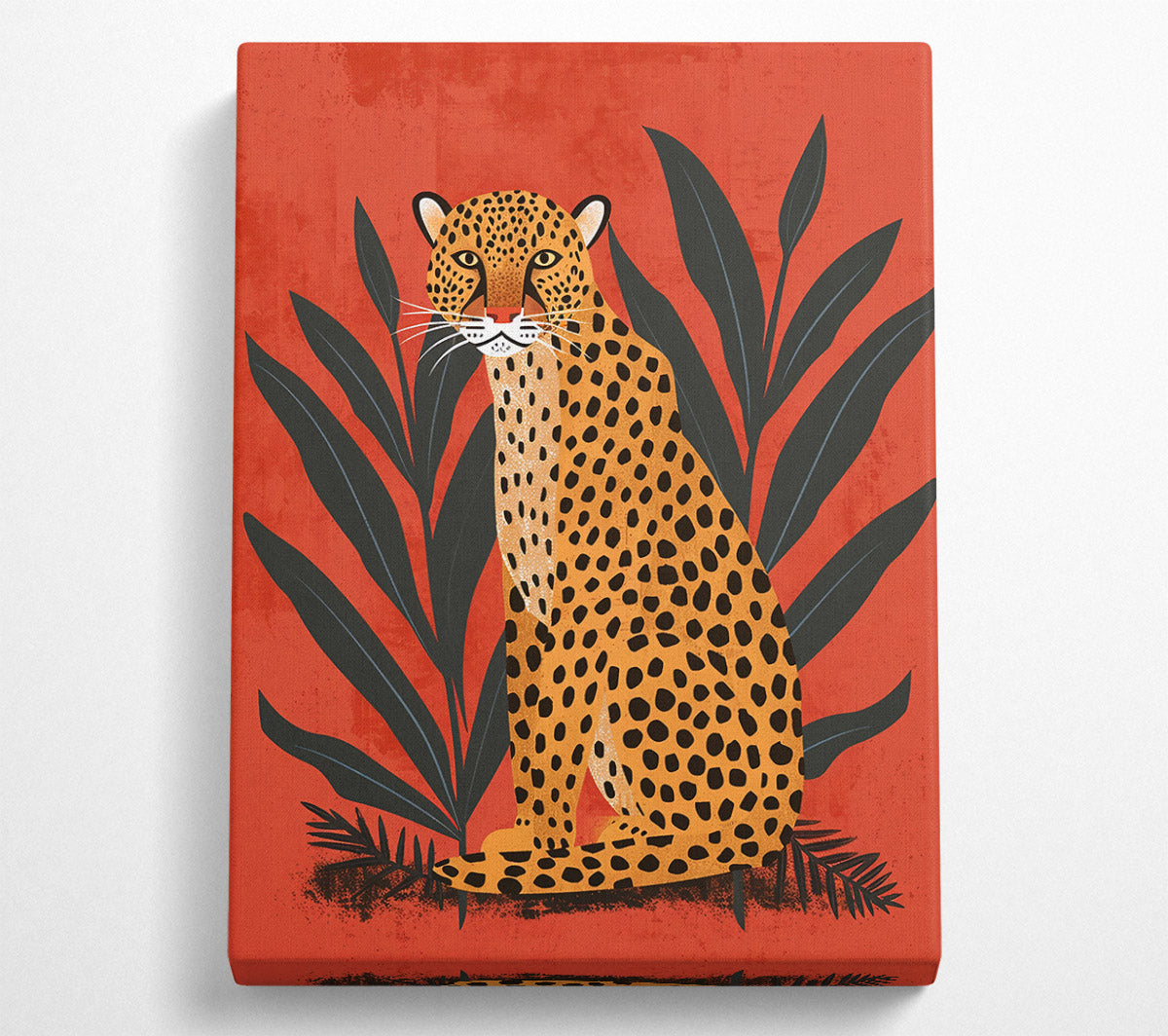 Red Cheetah In Bloom Canvas Wall Art