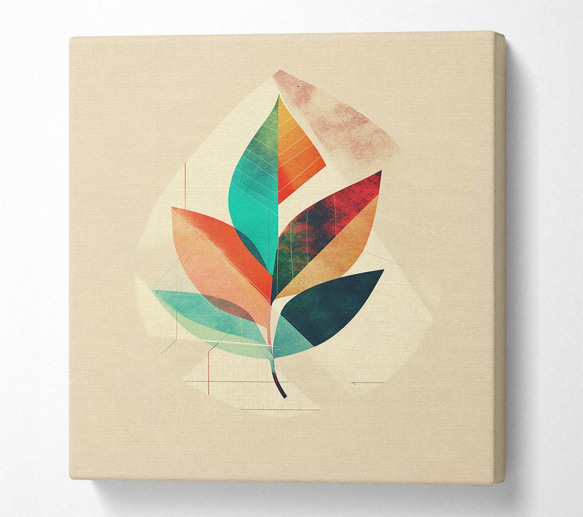 Teal Geometric Leaf Canvas Wall Art