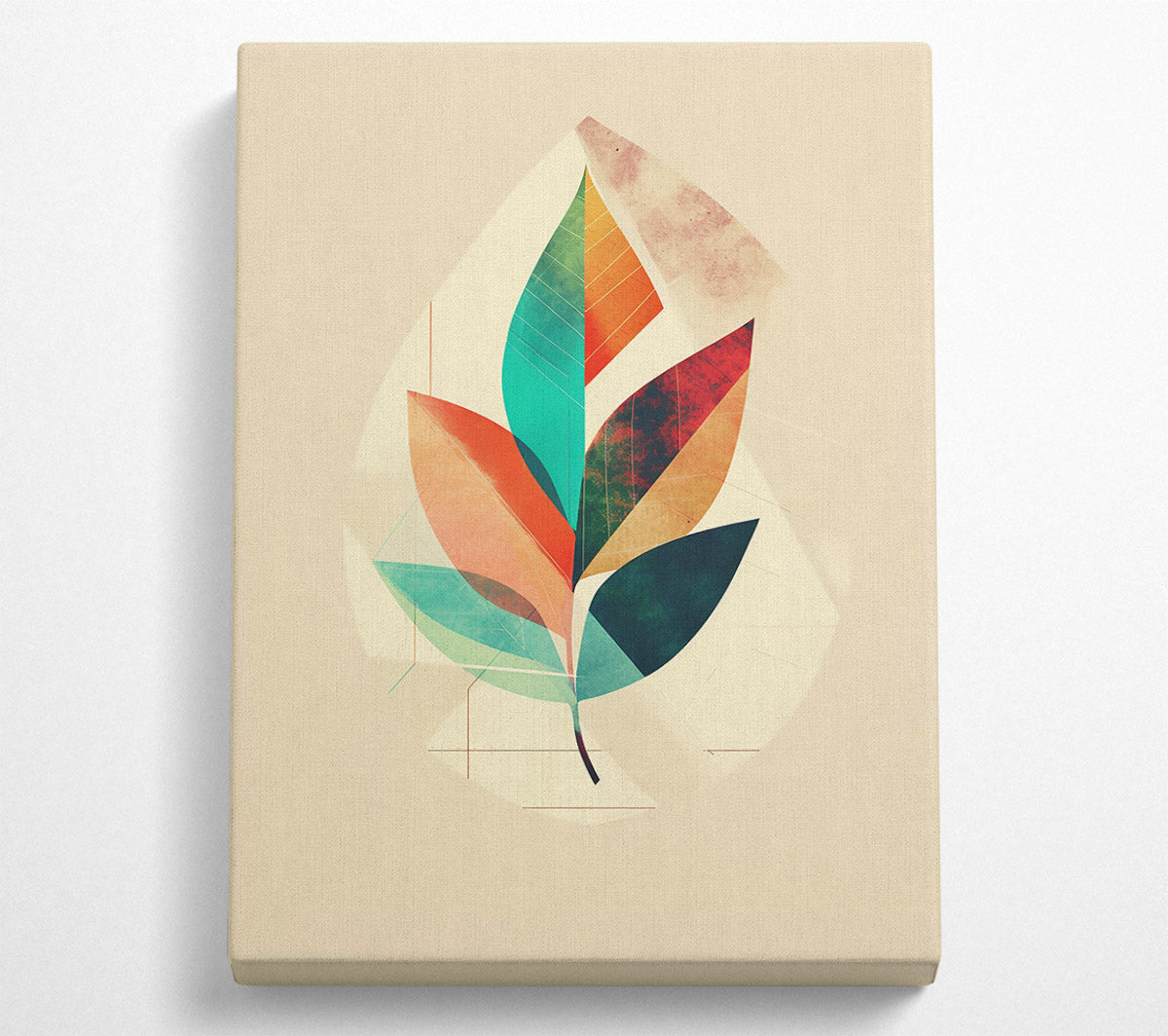 Teal Geometric Leaf Canvas Wall Art