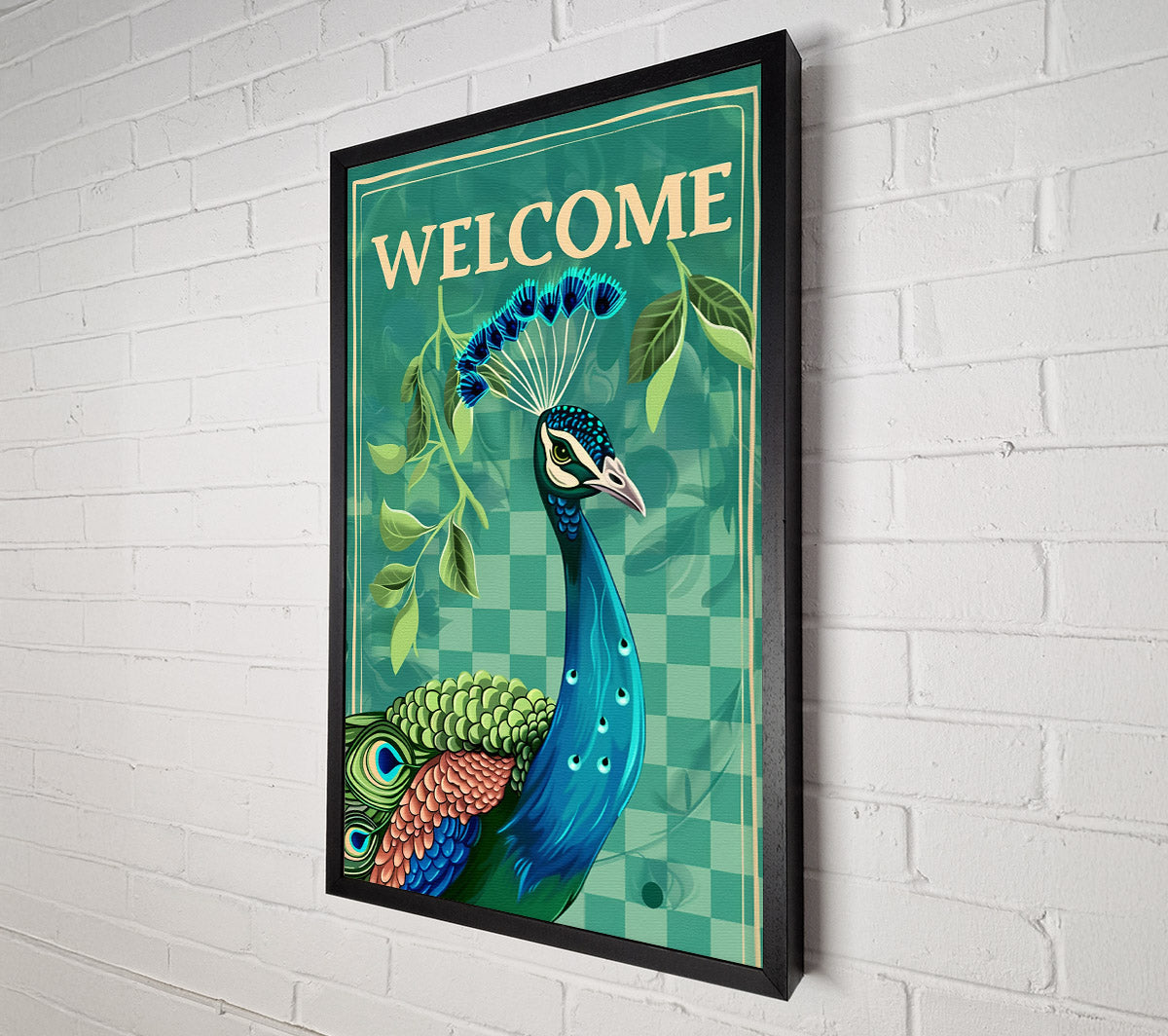 Teal Welcome Peacock Canvas Art