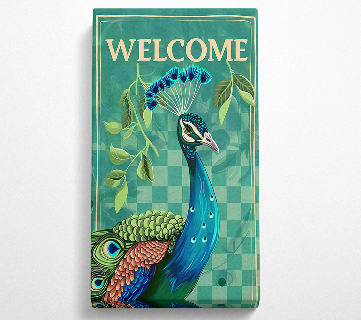 Teal Welcome Peacock Canvas Art