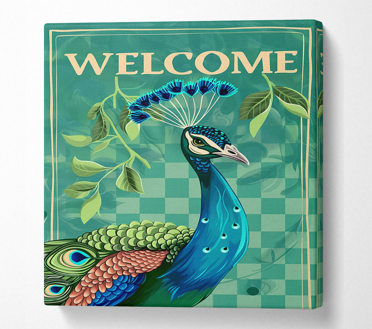 Teal Welcome Peacock Canvas Art