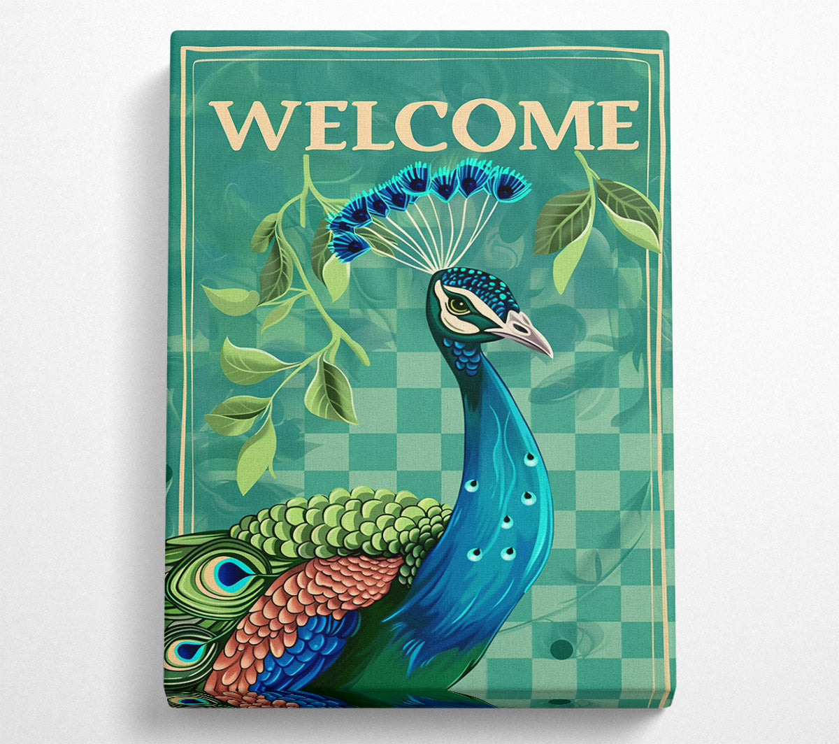 Teal Welcome Peacock Canvas Art