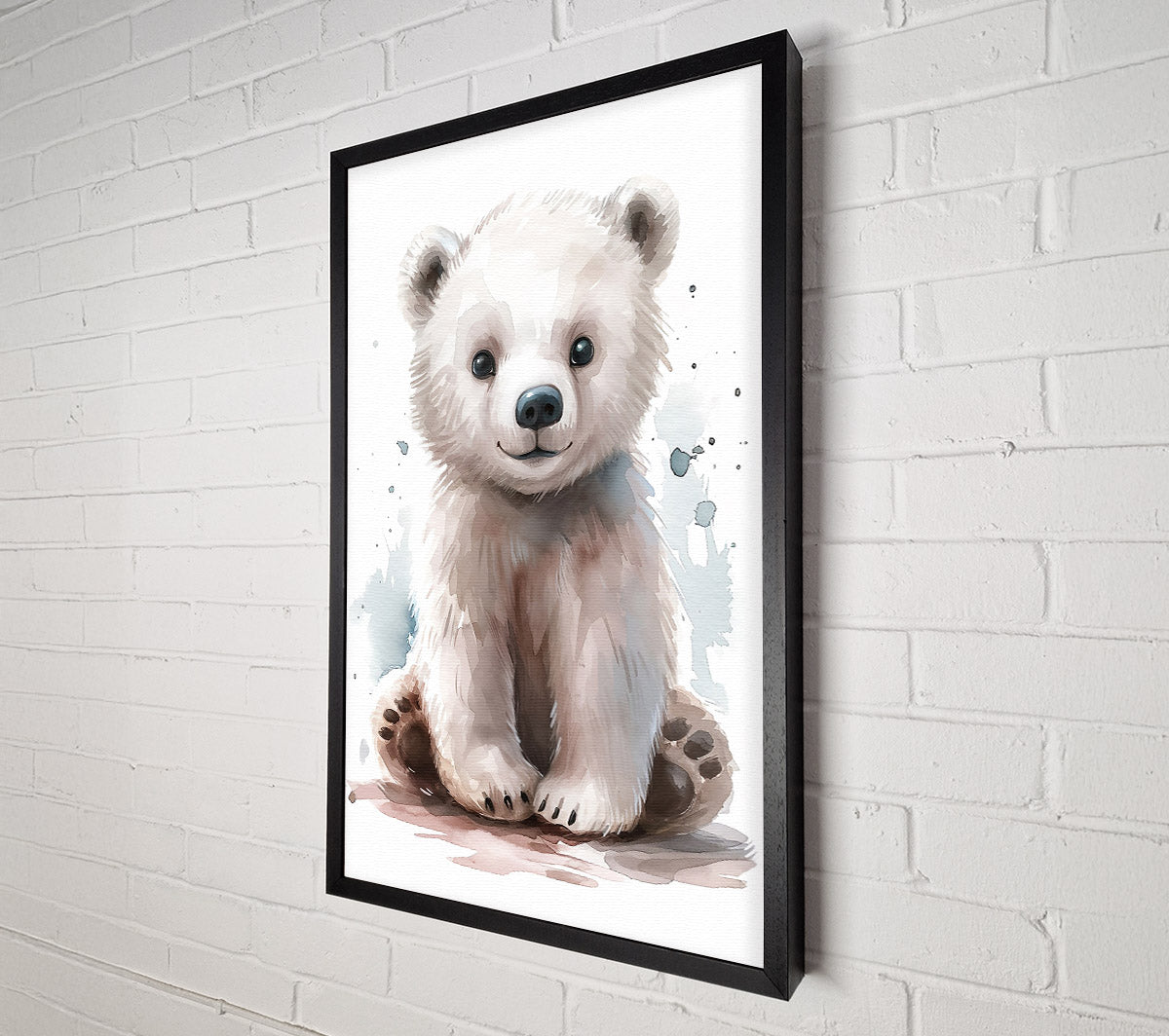White Bear Cub Watercolor Canvas Wall Art