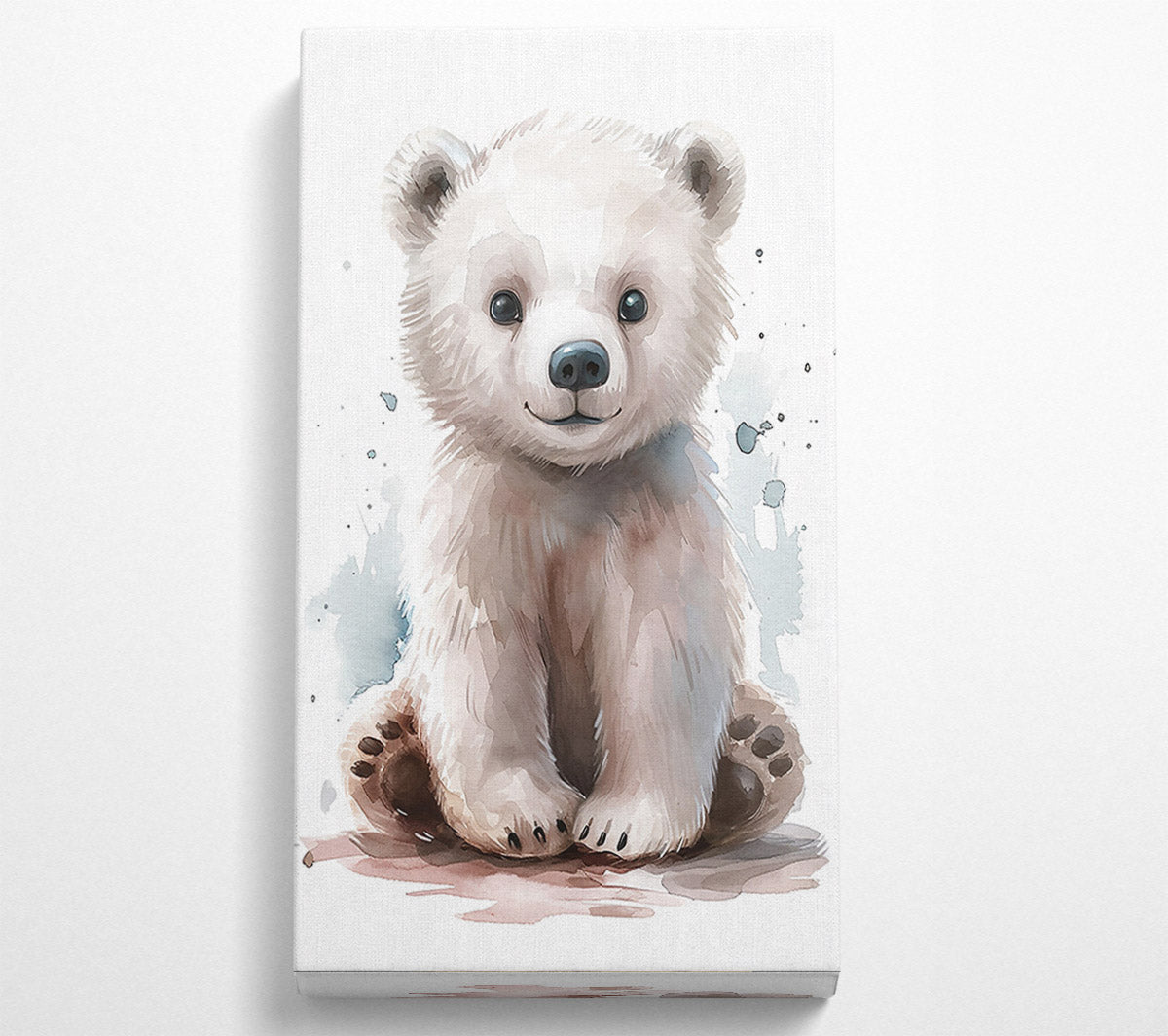 White Bear Cub Watercolor Canvas Wall Art