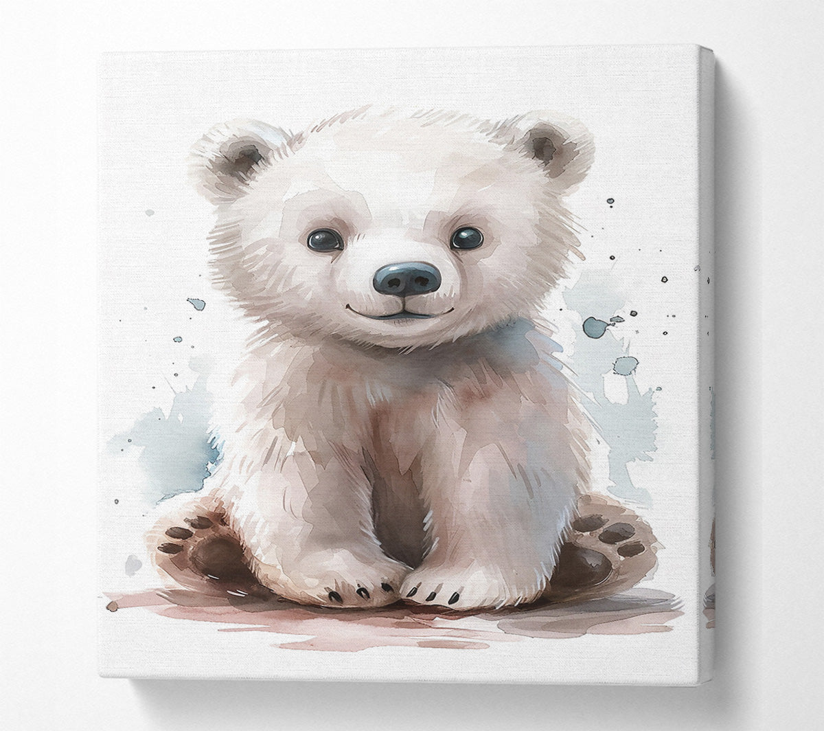White Bear Cub Watercolor Canvas Wall Art
