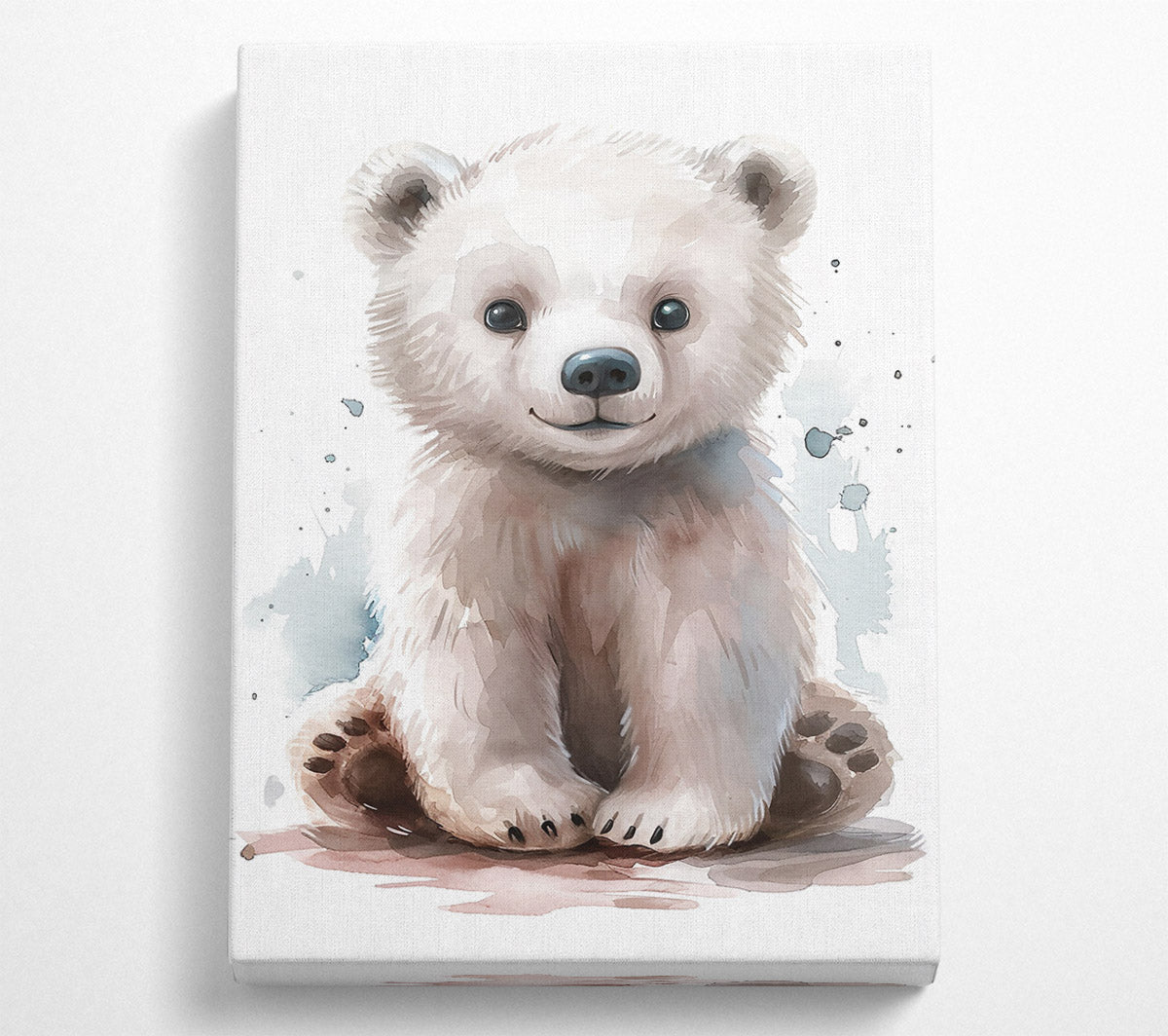 White Bear Cub Watercolor Canvas Wall Art