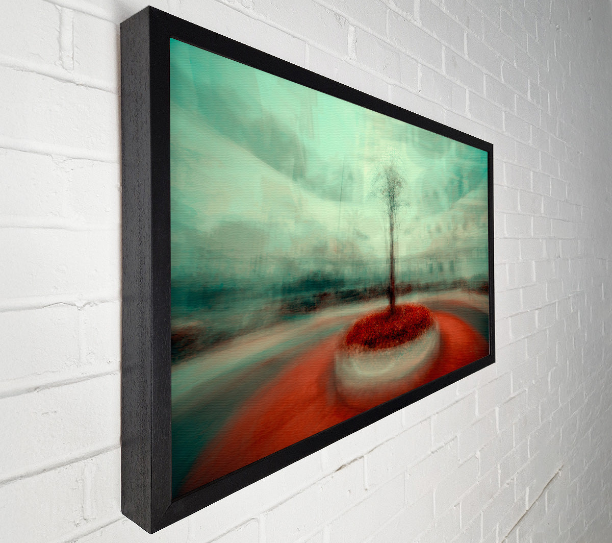 Red Tree In Teal Mist Canvas Print