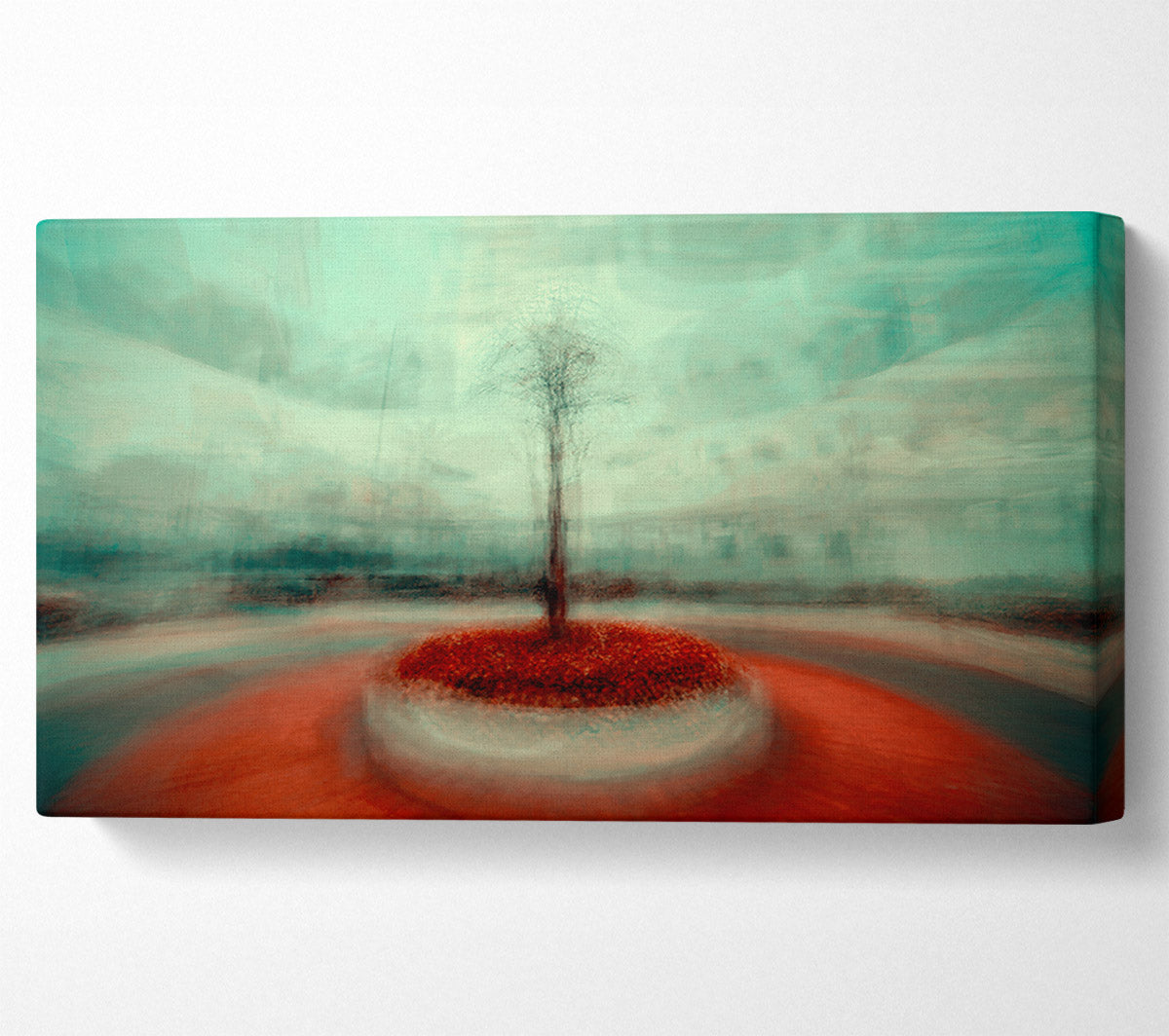 Red Tree In Teal Mist Canvas Print