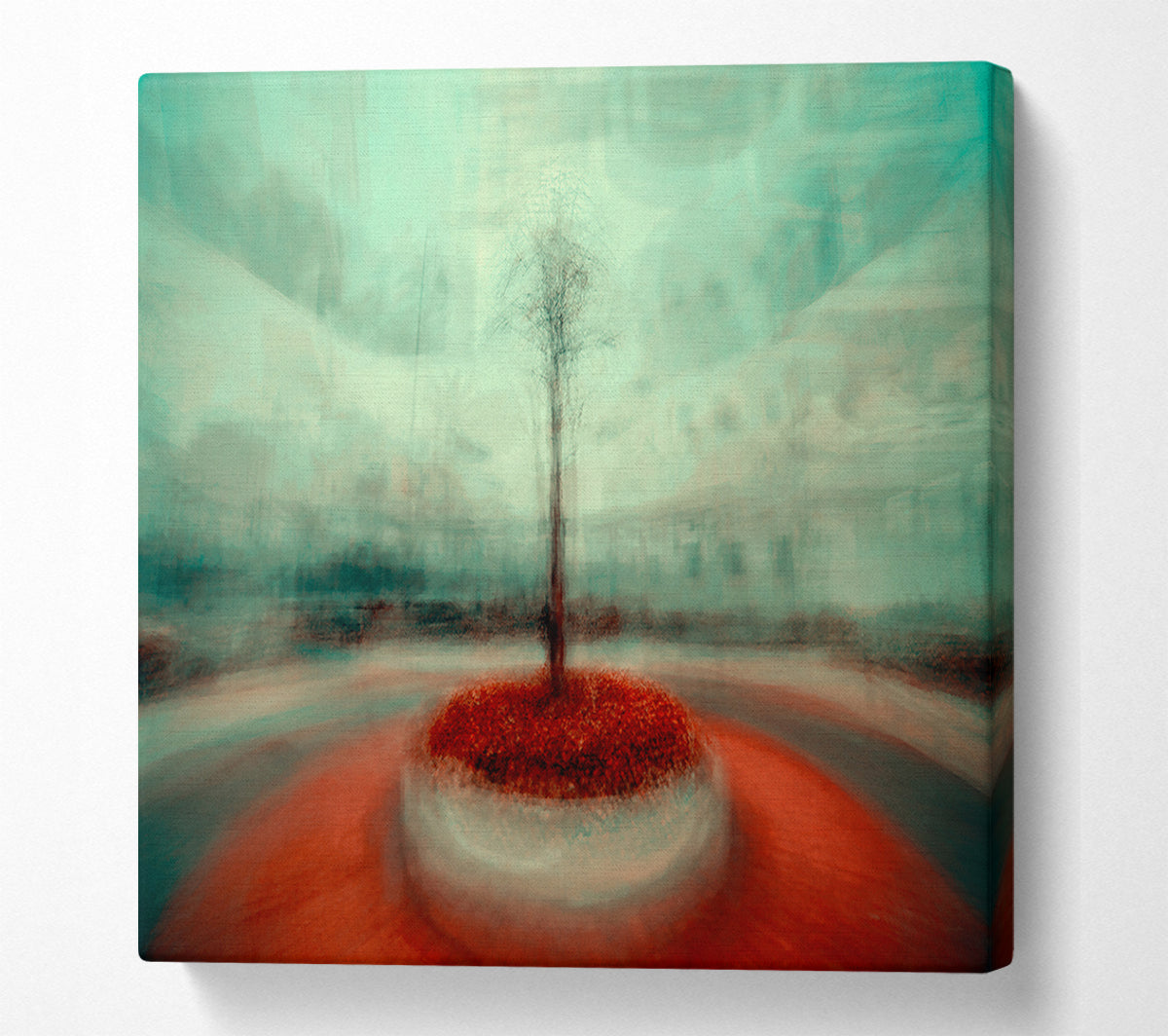 Red Tree In Teal Mist Canvas Print
