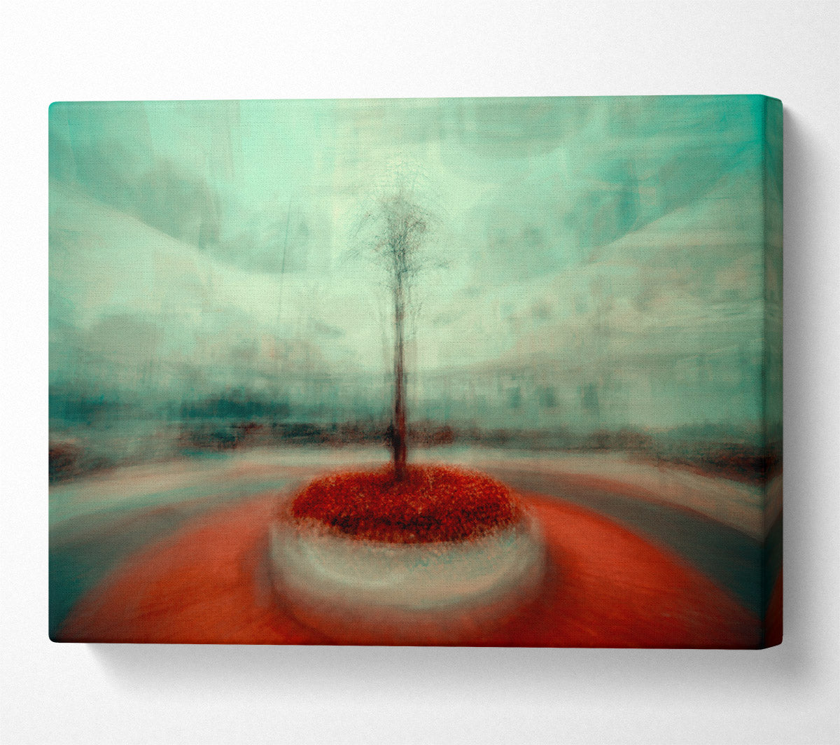 Red Tree In Teal Mist Canvas Print
