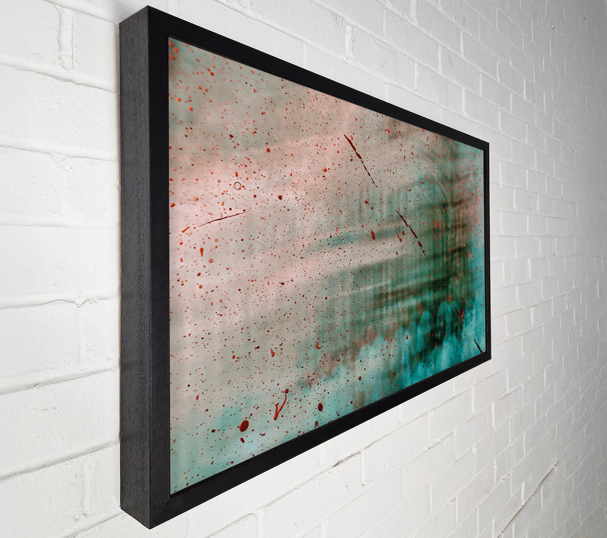 Red Splatters On Teal Canvas Wall Art