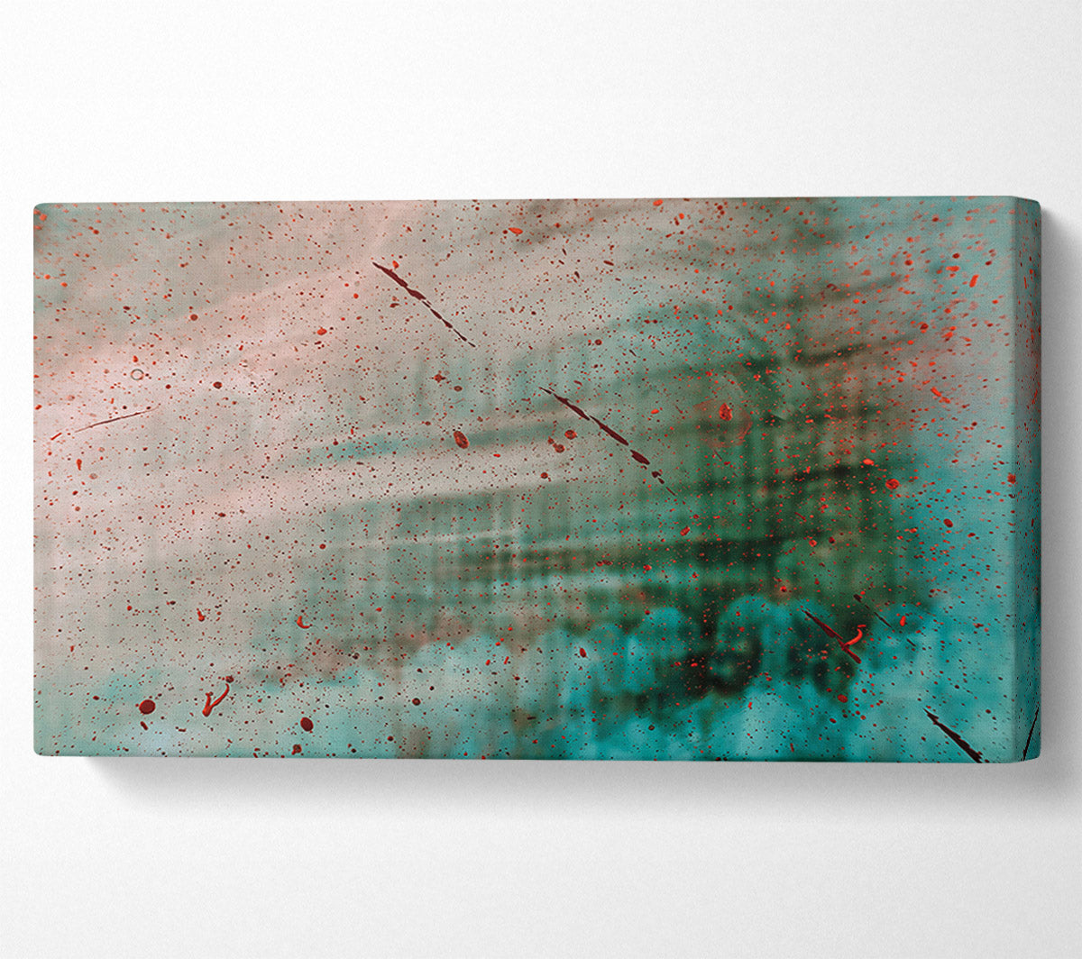 Red Splatters On Teal Canvas Wall Art