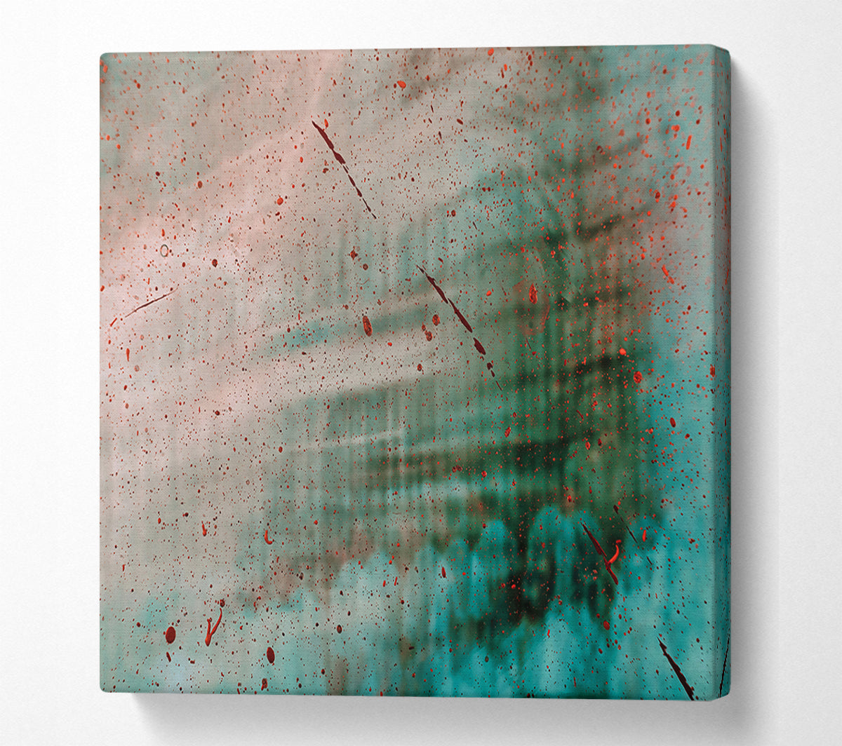 Red Splatters On Teal Canvas Wall Art