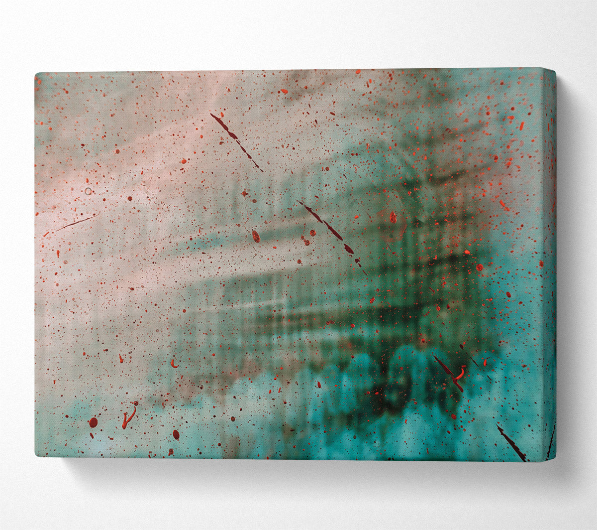 Red Splatters On Teal Canvas Wall Art
