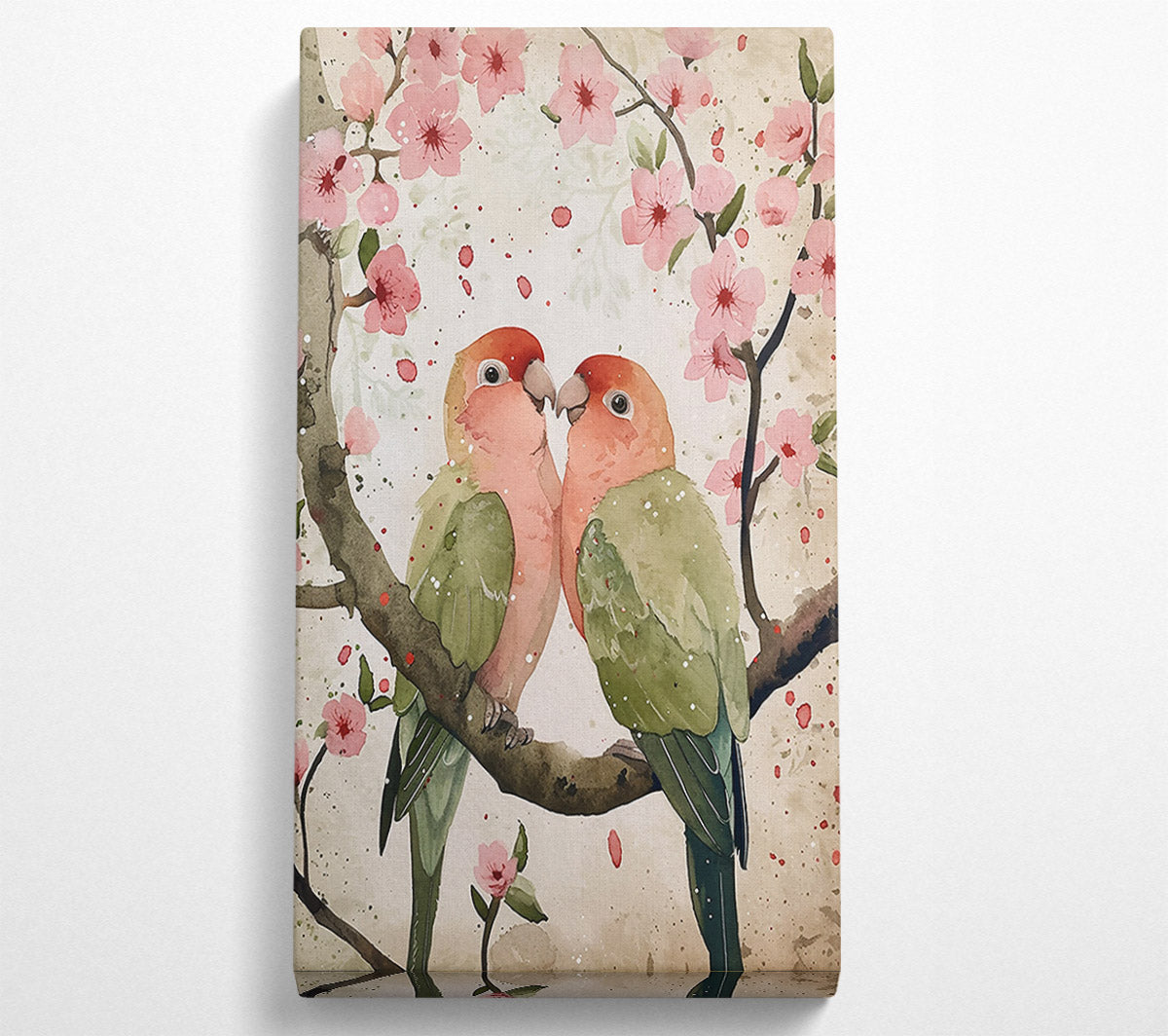 Pink Lovebirds In Bloom Canvas Wall Art