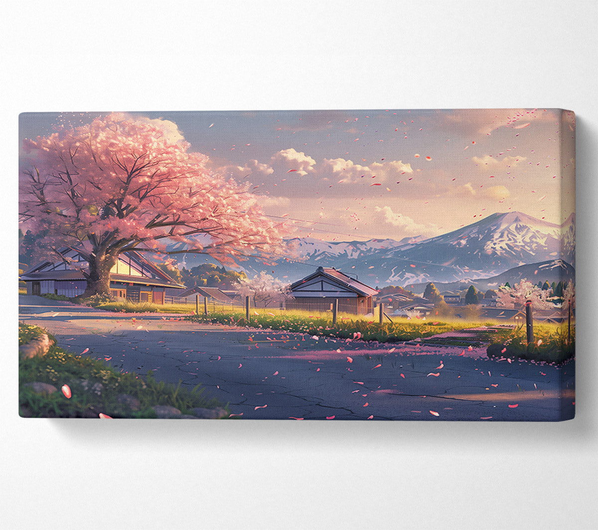 Pink Sakura Sunset Canvas Wall Art