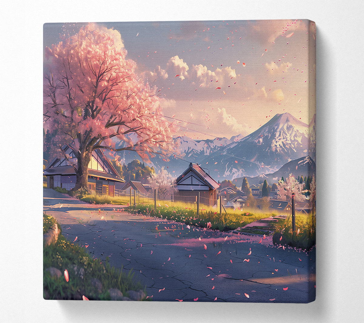 Pink Sakura Sunset Canvas Wall Art