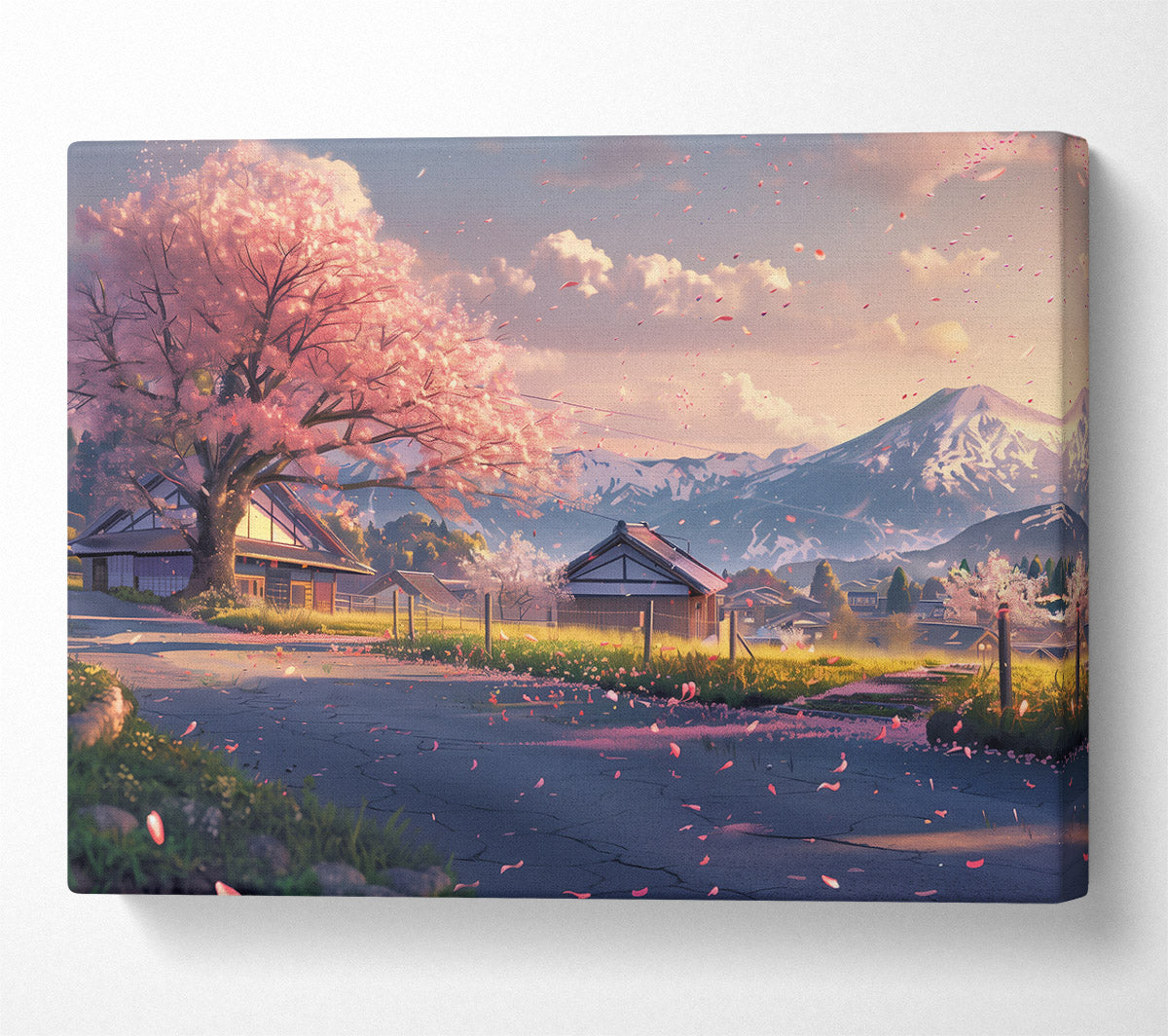 Pink Sakura Sunset Canvas Wall Art